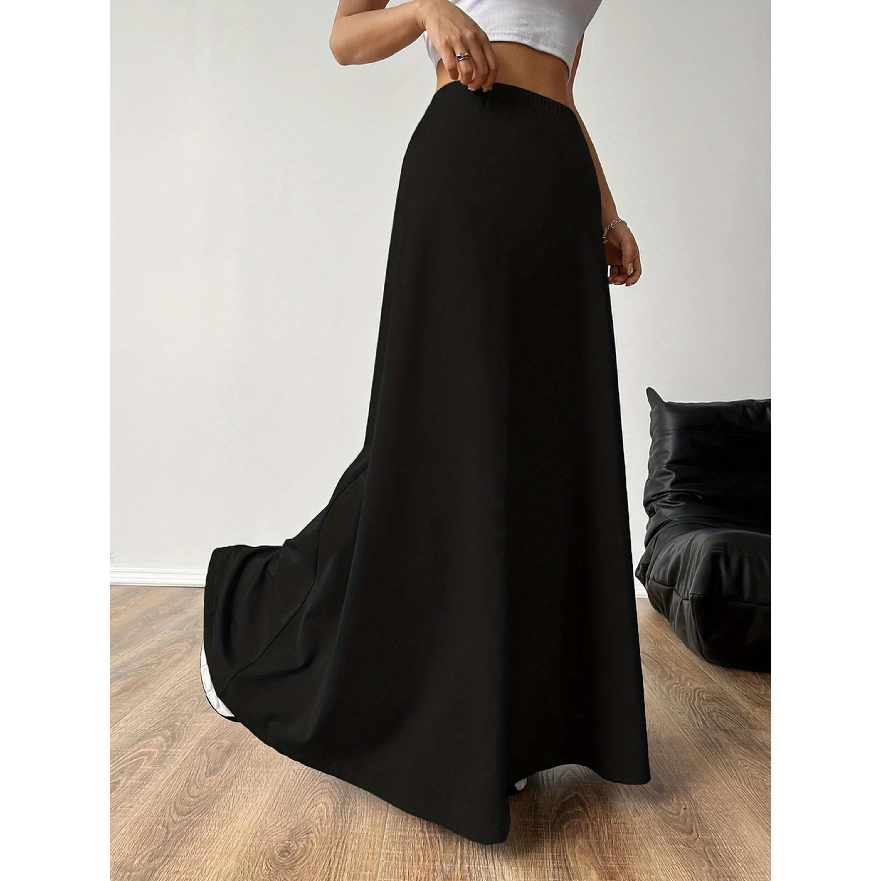 Take Two Black Solid A-Line Maxi Skirt-women-clothing-skirts-image-5