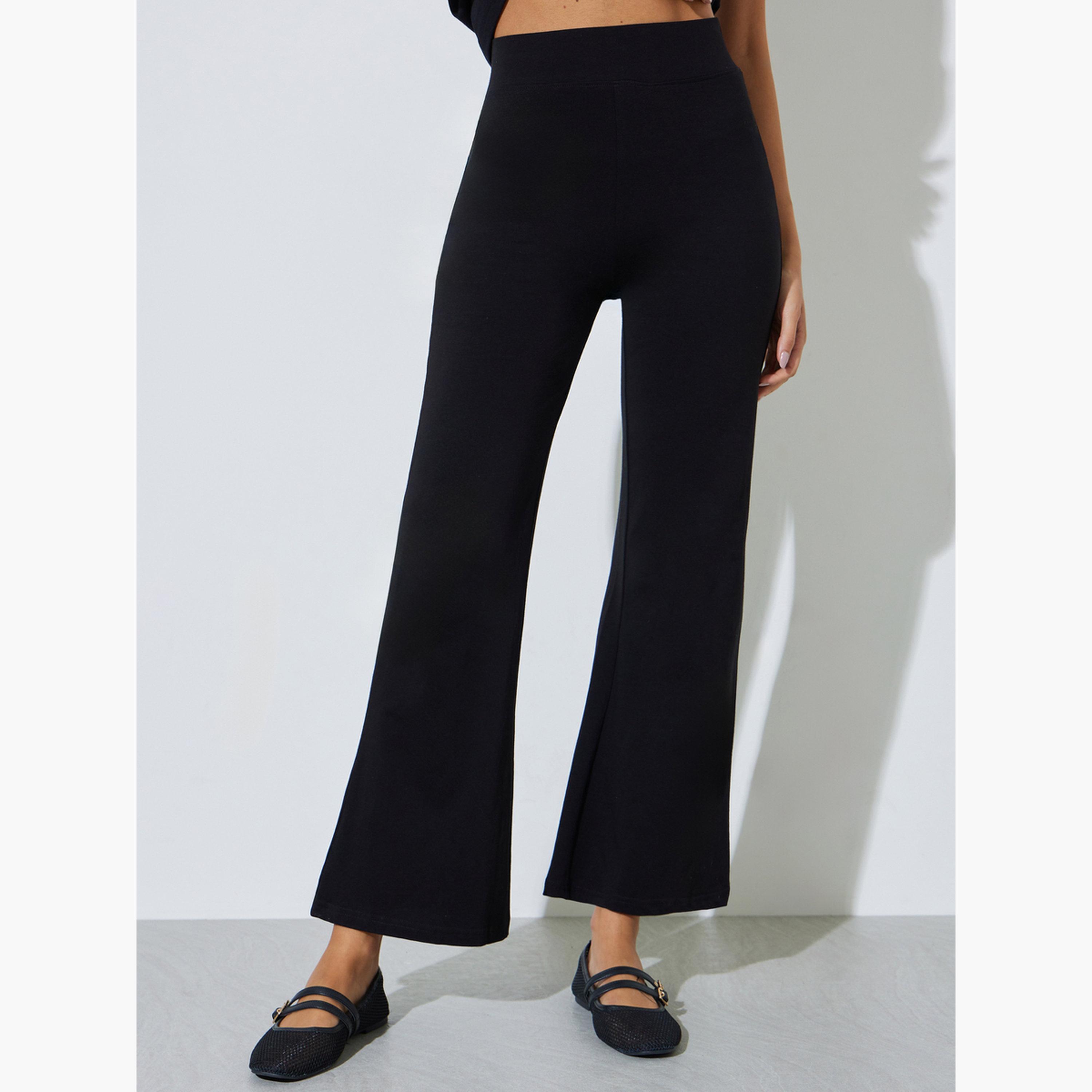 Styli Black Cotton Text Print T-Shirt and Flared Leggings Co-Ord Set-women-clothing-coordsets-image-5