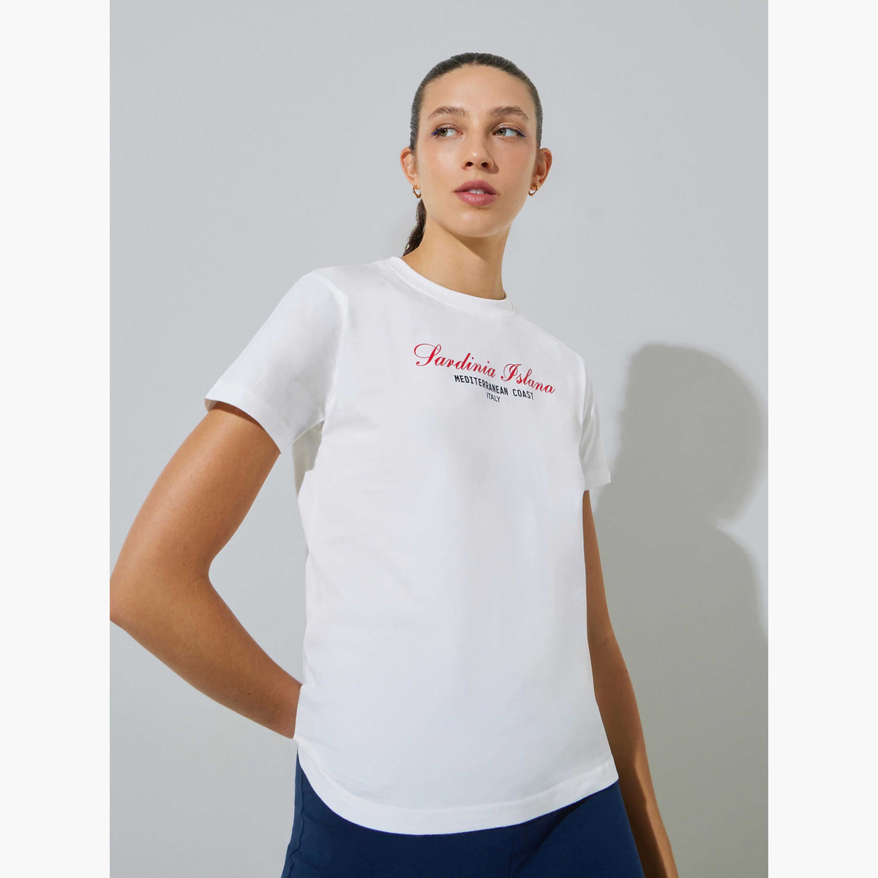 طقم منسق من ليقنز واسع وتيشيرت بطبعة كتابة-women-clothing-coordsets-image-2