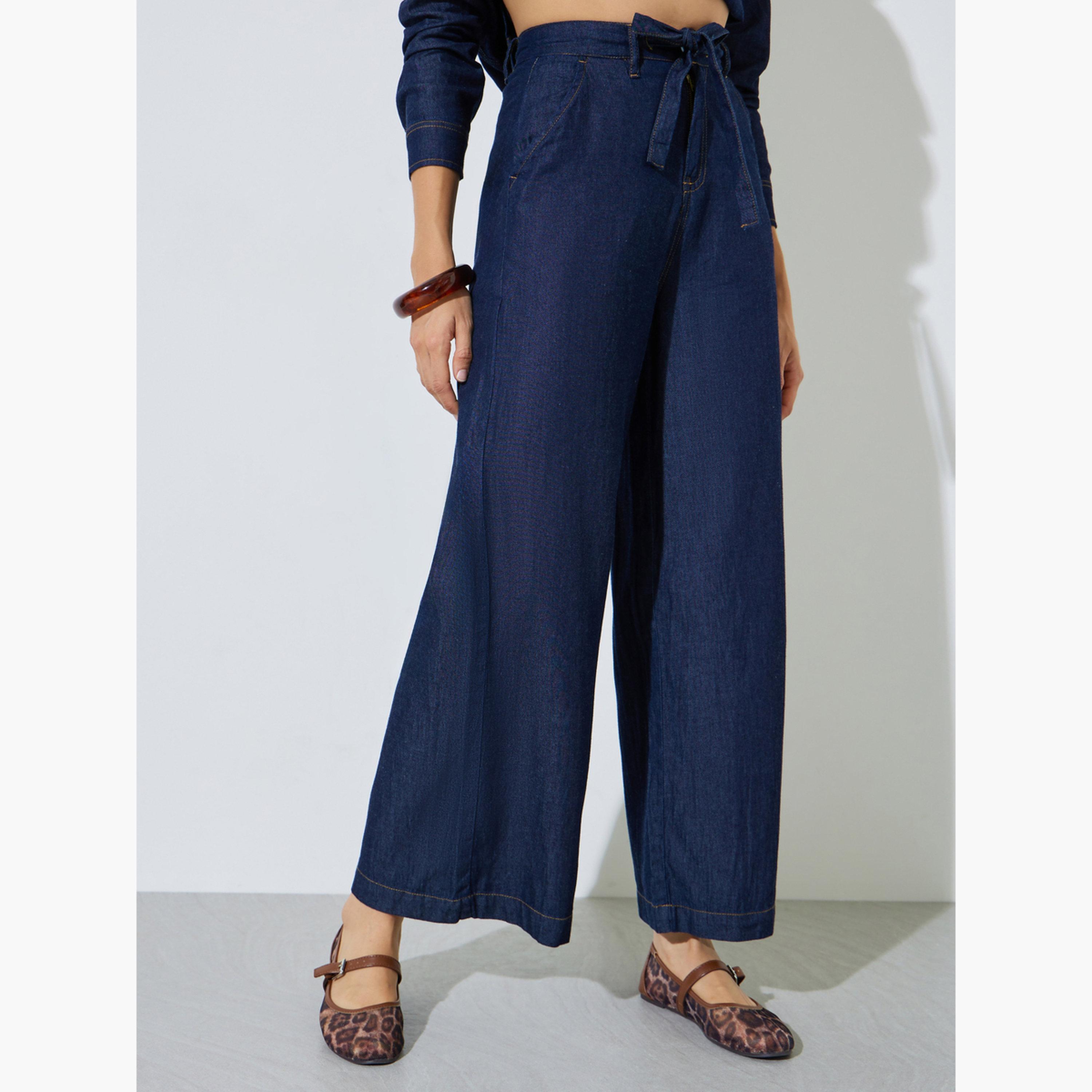 طقم منسق من قطن بنطال بأرجل واسعة وبلوزة دنيم-women-clothing-coordsets-image-5
