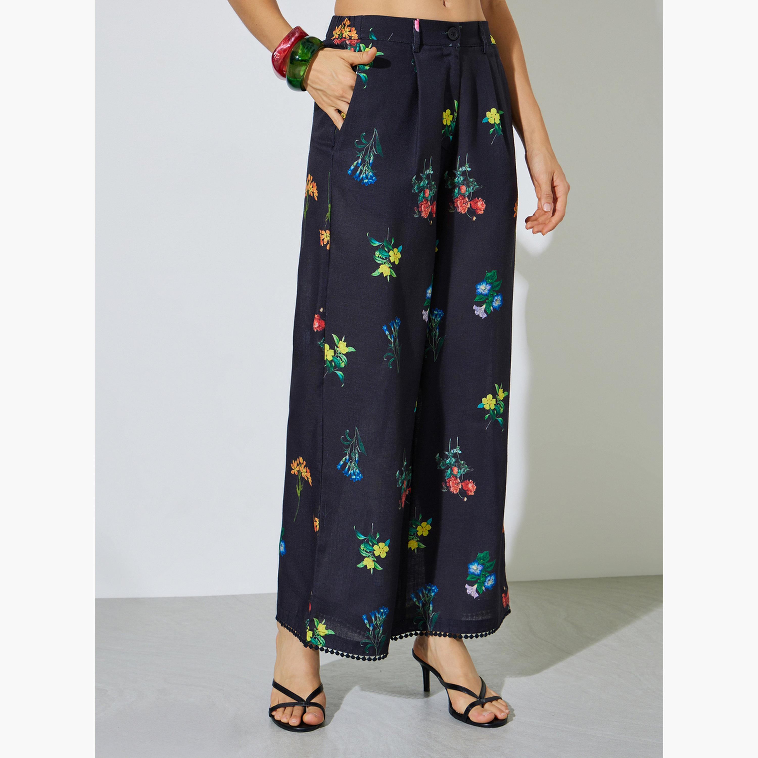 Styli Black Floral Print Top and Wide Leg Pants Co-ord Set-women-clothing-coordsets-image-4