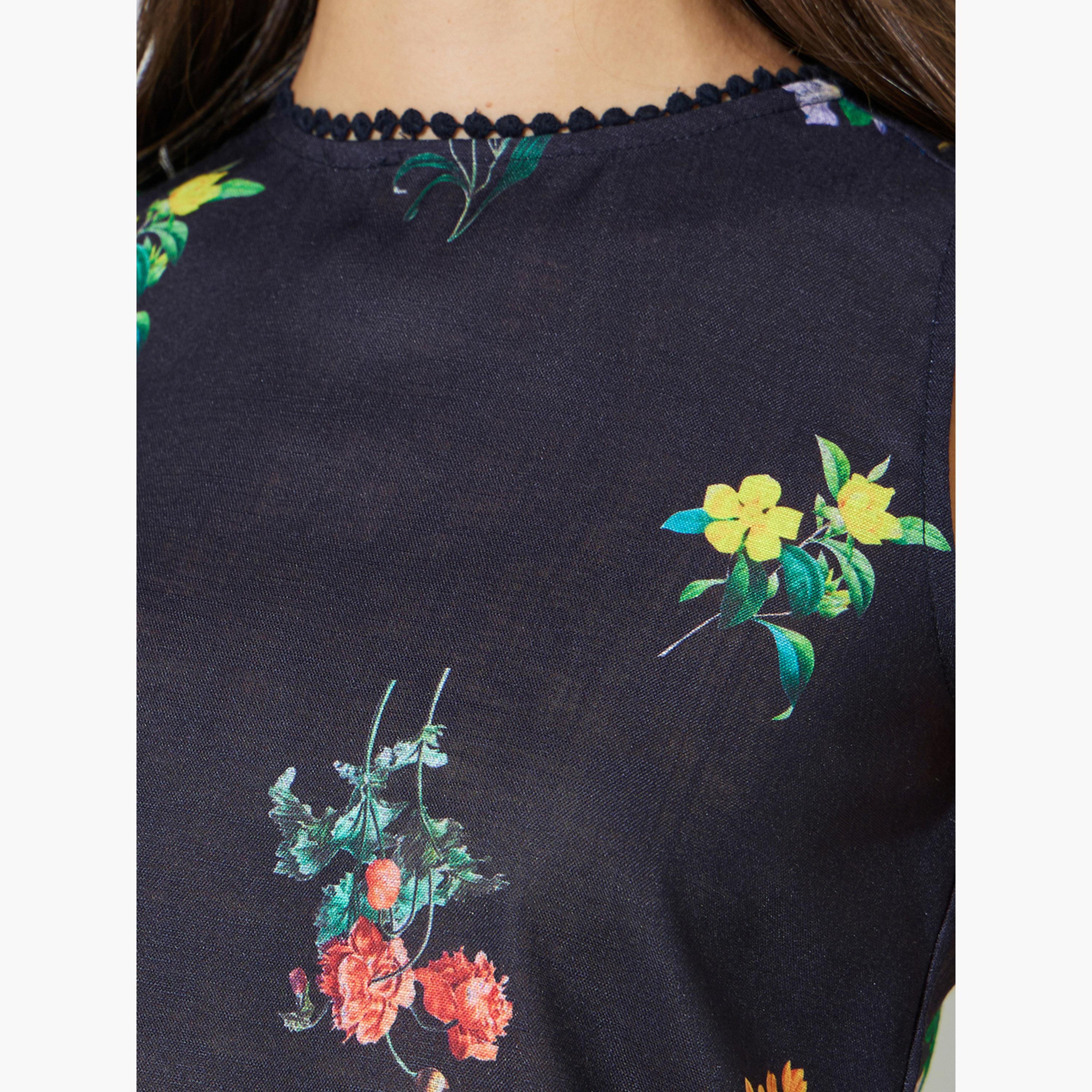 Styli Black Floral Print Top and Wide Leg Pants Co-ord Set-women-clothing-coordsets-image-5