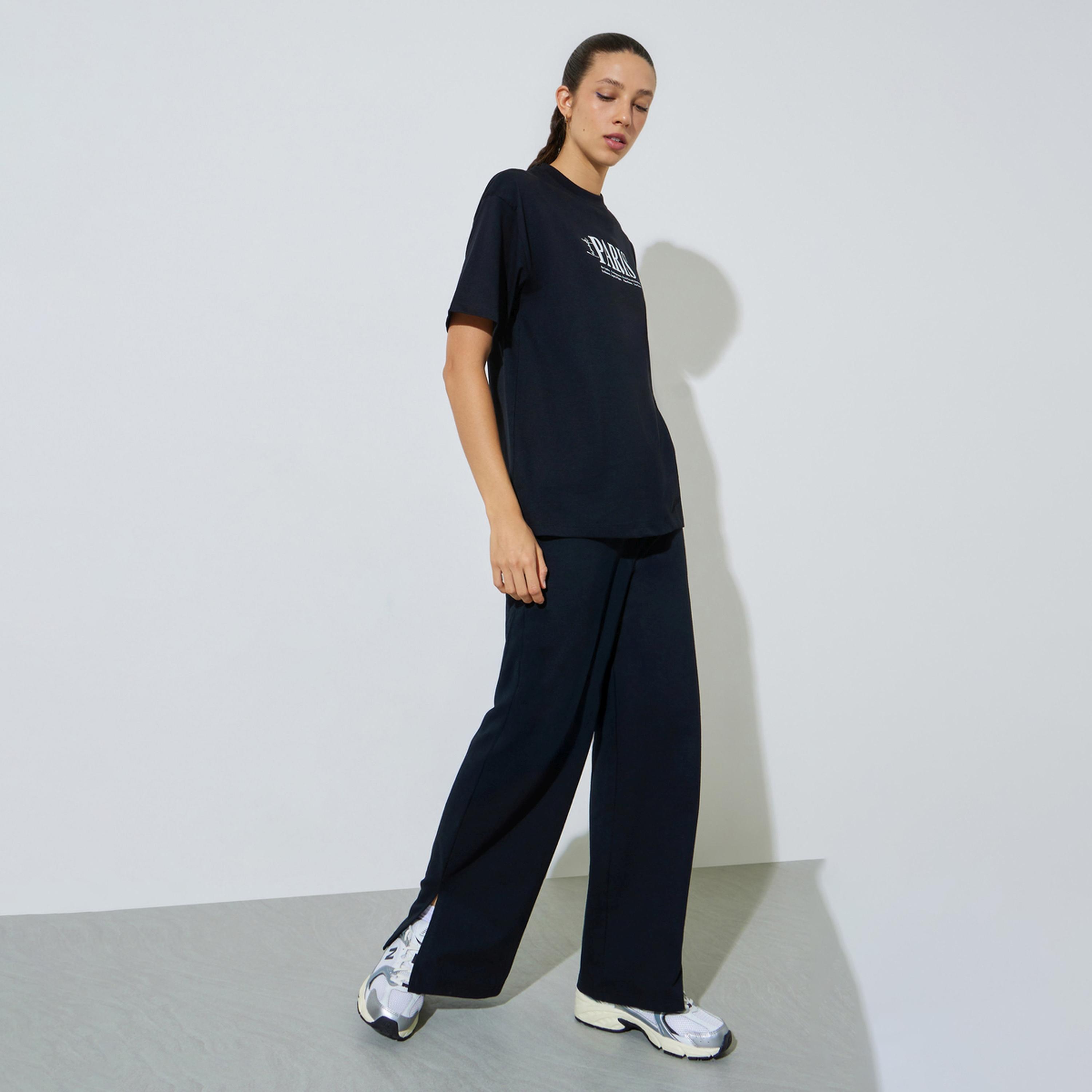 Styli Typography Print T-Shirt and Leggings Co-Ords-women-clothing-coordsets-image-1