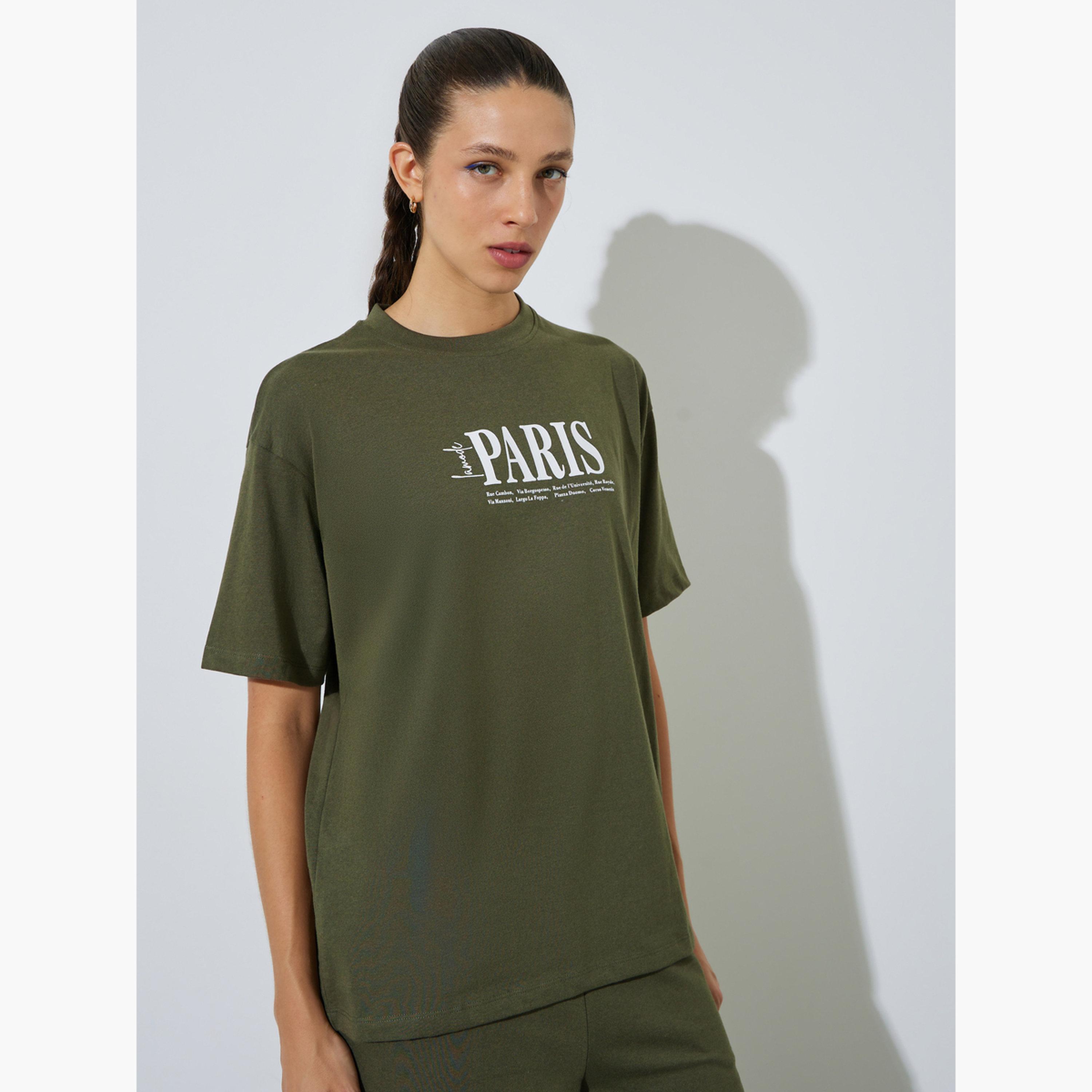 Styli Typography Print T-Shirt and Leggings Co-Ords-women-clothing-coordsets-image-2