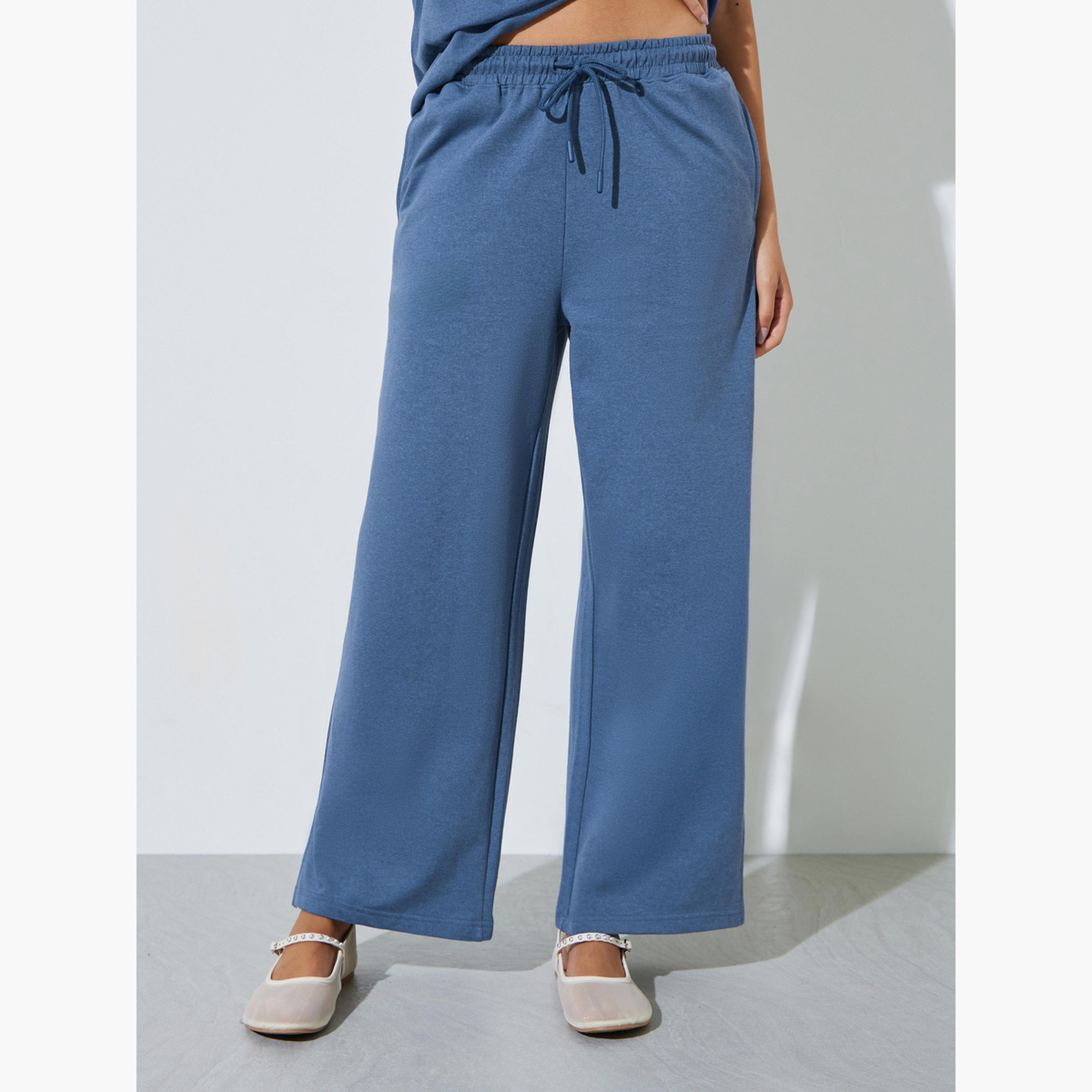 Styli Blue Text Print Cotton Blend T-Shirt and Joggers Co-ord Set-women-clothing-coordsets-image-5