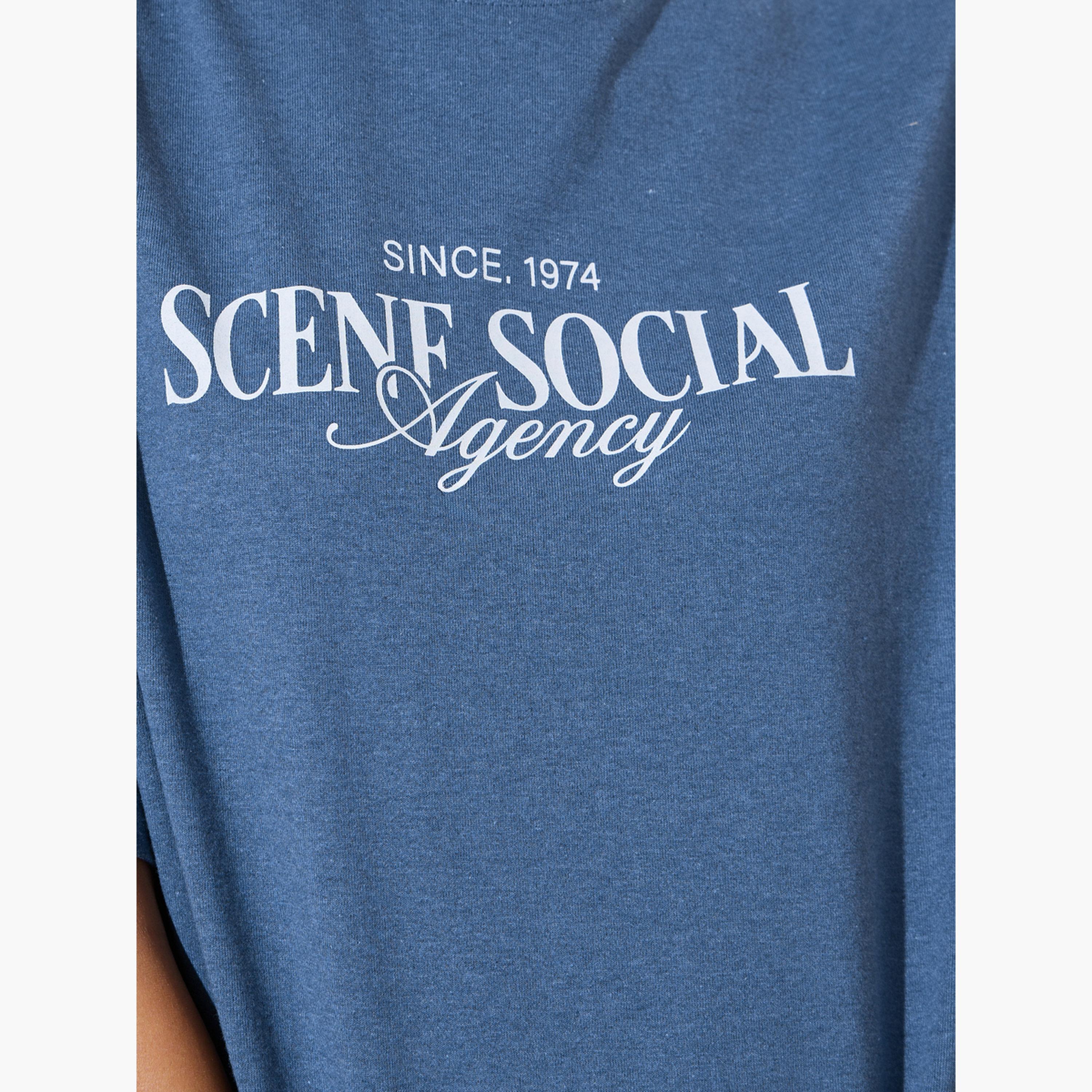 Styli Blue Text Print Cotton Blend T-Shirt and Joggers Co-ord Set-women-clothing-coordsets-image-6