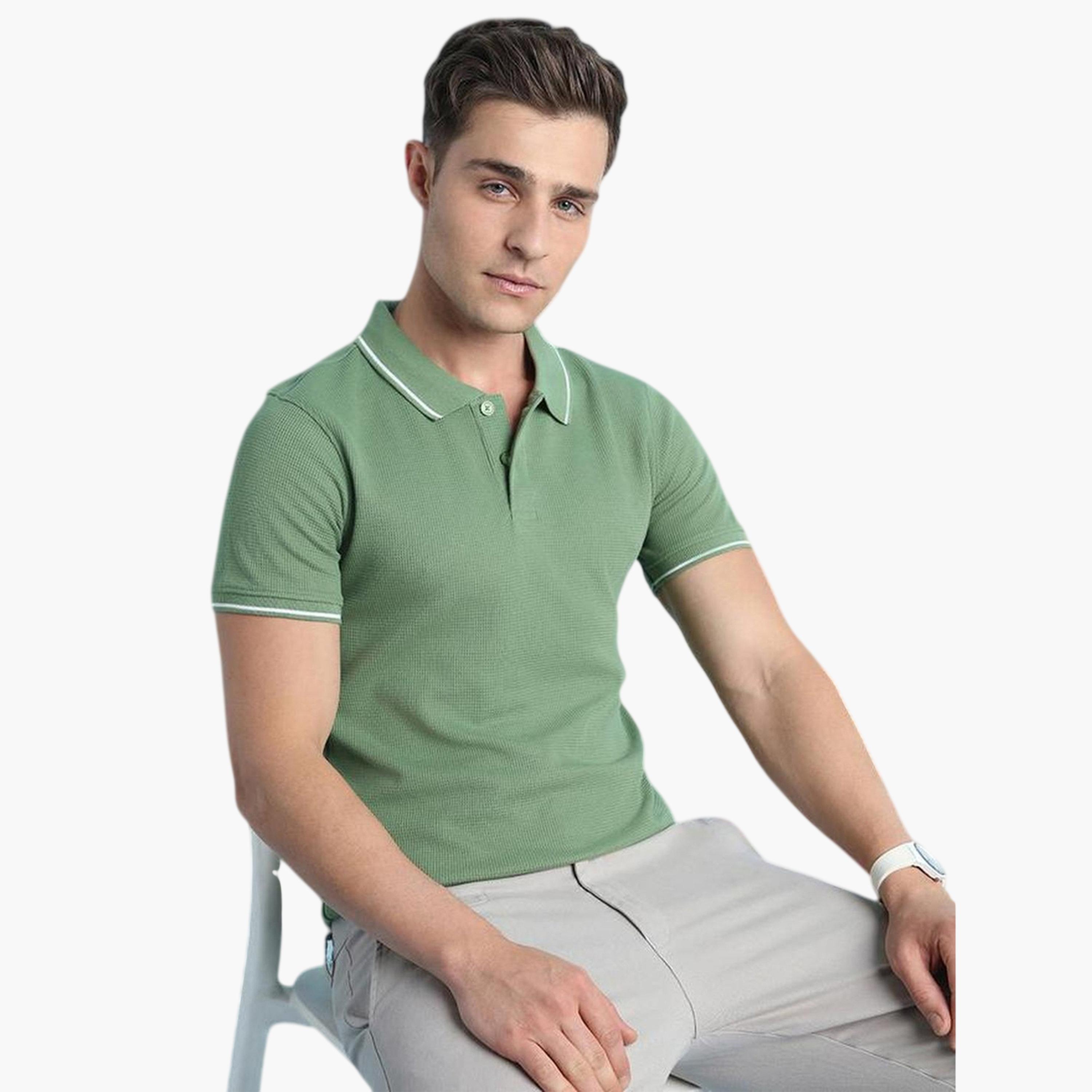 Dennis Lingo X Styli Men Olive Cotton Blend Solid Regular Fit T-Shirt-men-clothing-tshirtsandpolos-polos-image-3