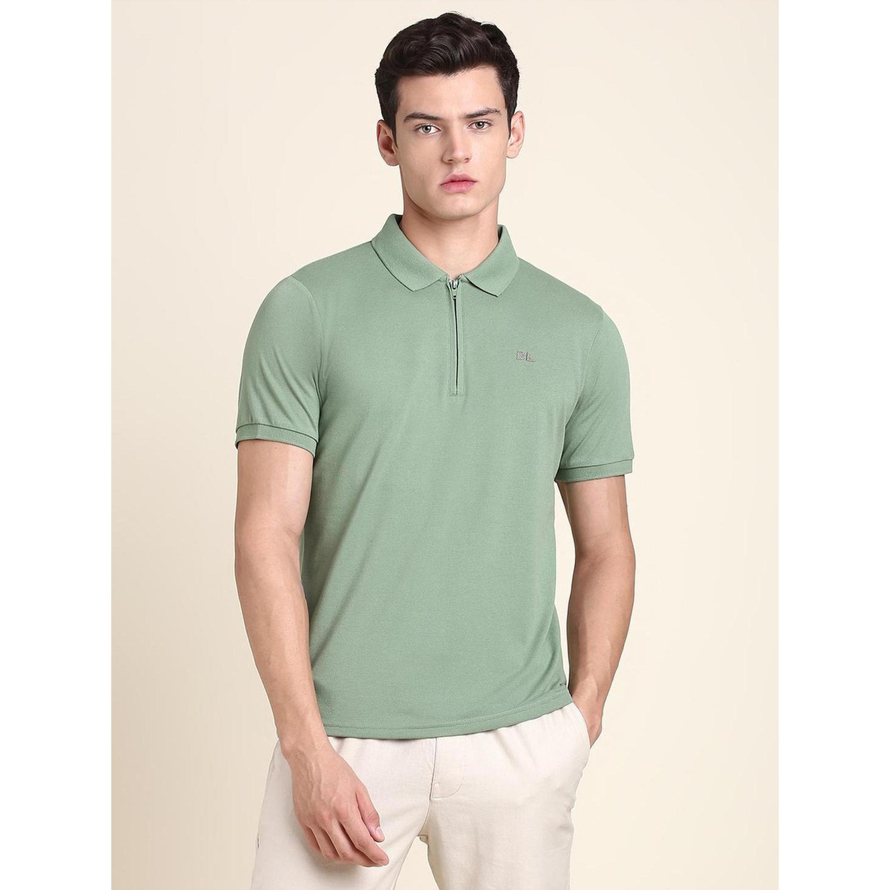 Dennis Lingo X Styli Men Green Cotton Regular Fit Polo with Quarter-Zip-men-clothing-tshirtsandpolos-polos-image-1