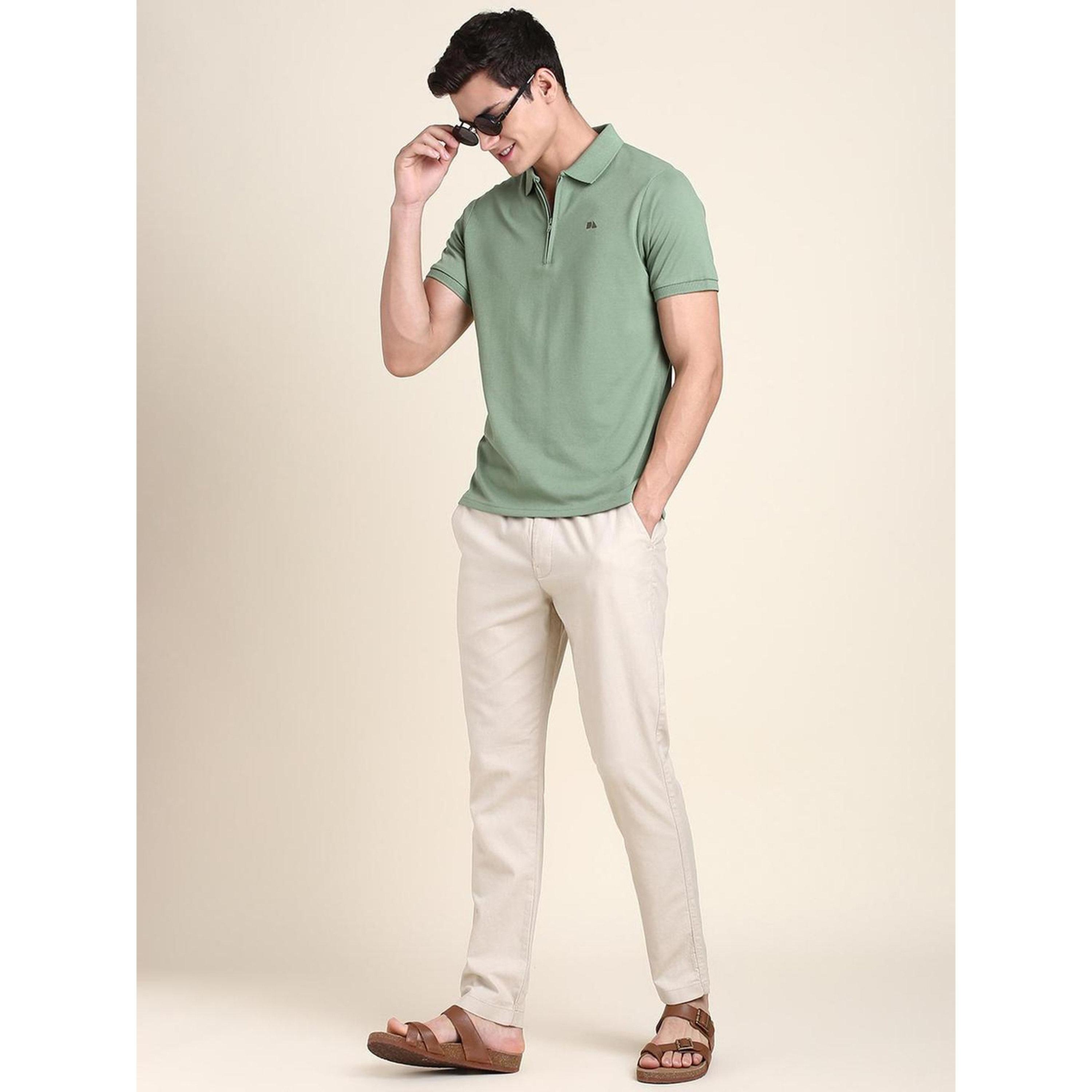Dennis Lingo X Styli Men Green Cotton Regular Fit Polo with Quarter-Zip-men-clothing-tshirtsandpolos-polos-image-2