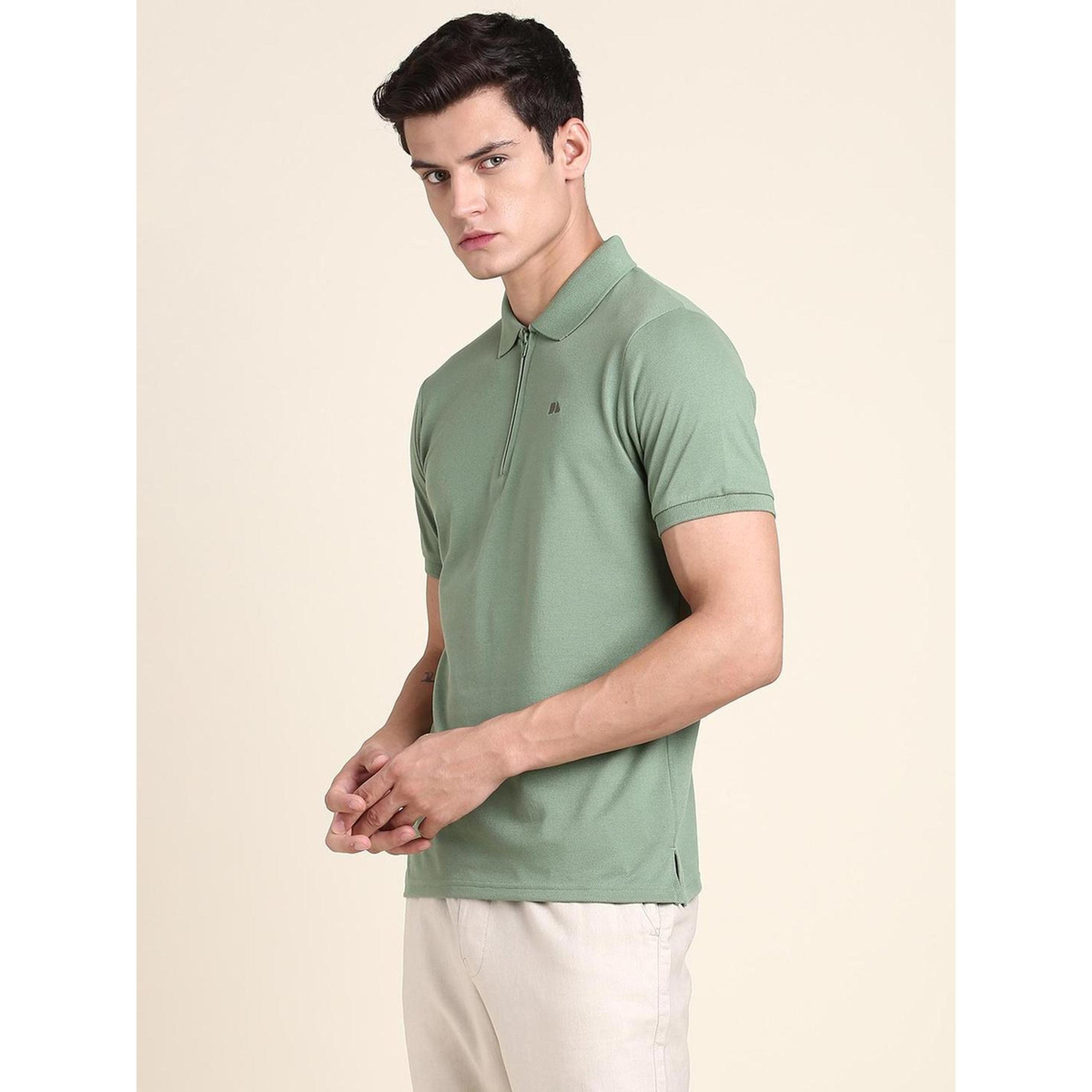 Dennis Lingo X Styli Men Green Cotton Regular Fit Polo with Quarter-Zip-men-clothing-tshirtsandpolos-polos-image-3