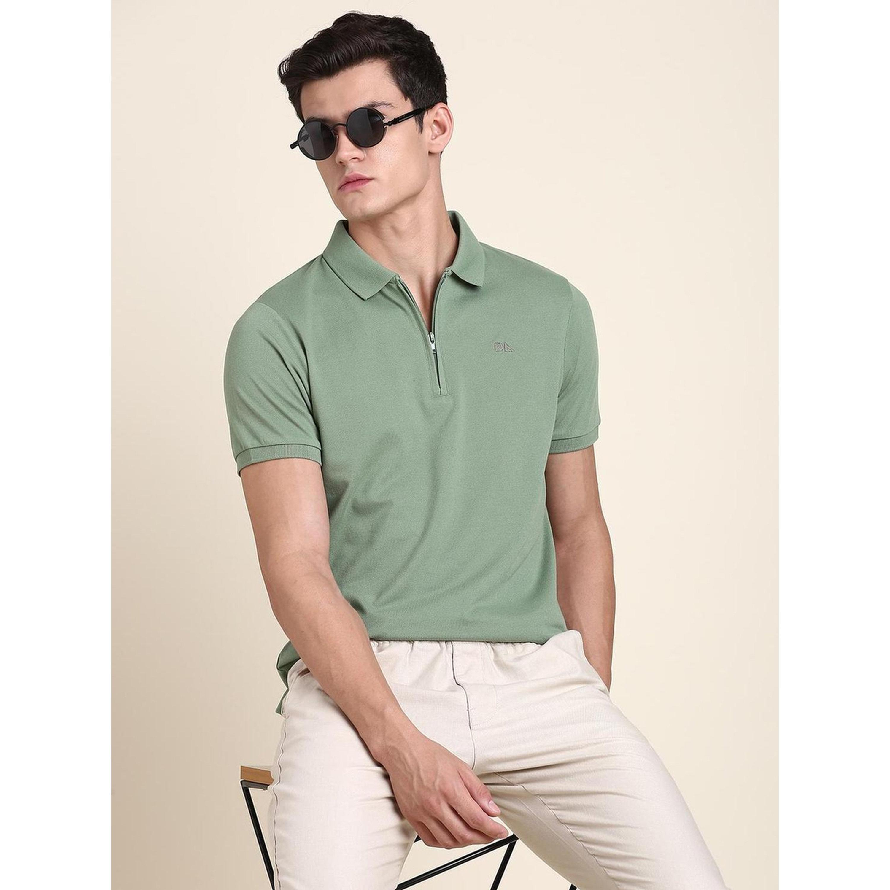 Dennis Lingo X Styli Men Green Cotton Regular Fit Polo with Quarter-Zip-men-clothing-tshirtsandpolos-polos-image-5