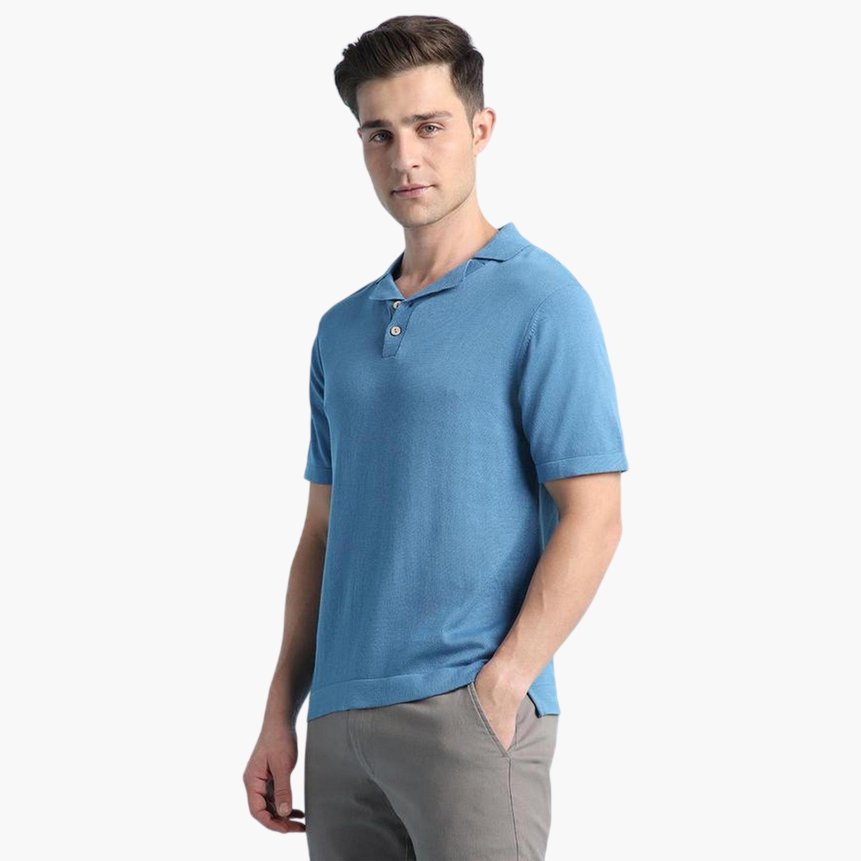 Dennis Lingo X Styli Men Blue Cotton Textured Regular Fit Polo-men-clothing-tshirtsandpolos-polos-image-1