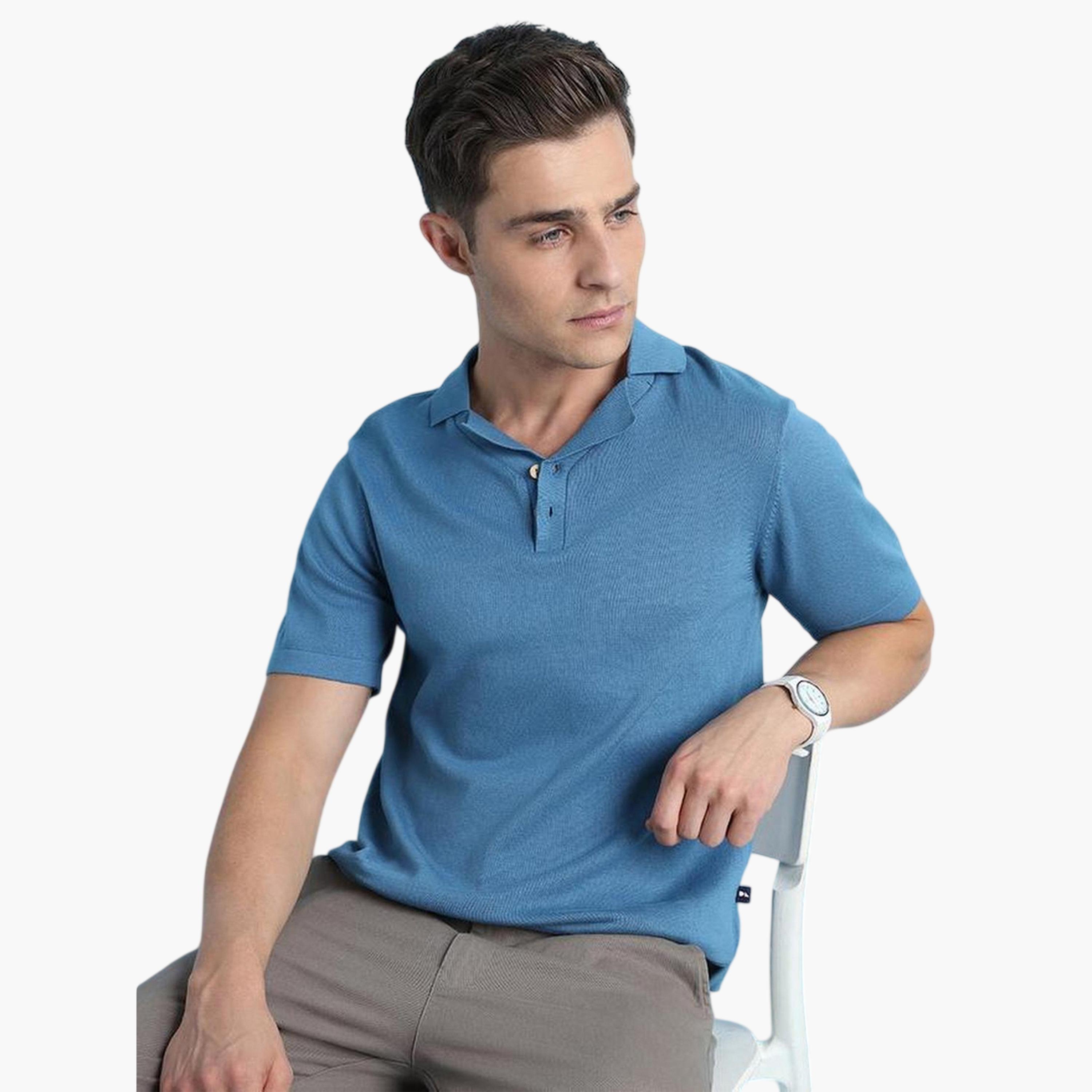 Dennis Lingo X Styli Men Blue Cotton Textured Regular Fit Polo-men-clothing-tshirtsandpolos-polos-image-3