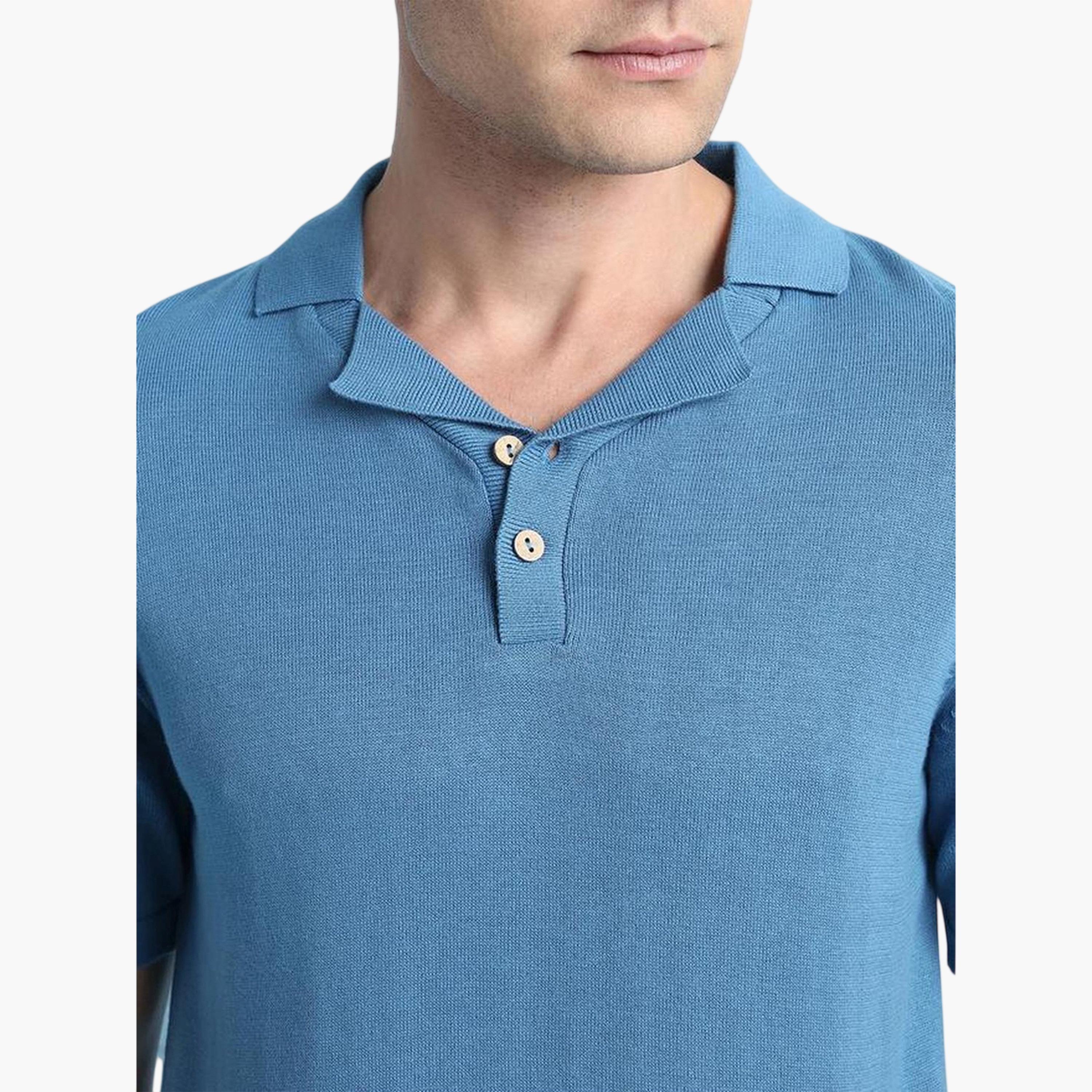 Dennis Lingo X Styli Men Blue Cotton Textured Regular Fit Polo-men-clothing-tshirtsandpolos-polos-image-5