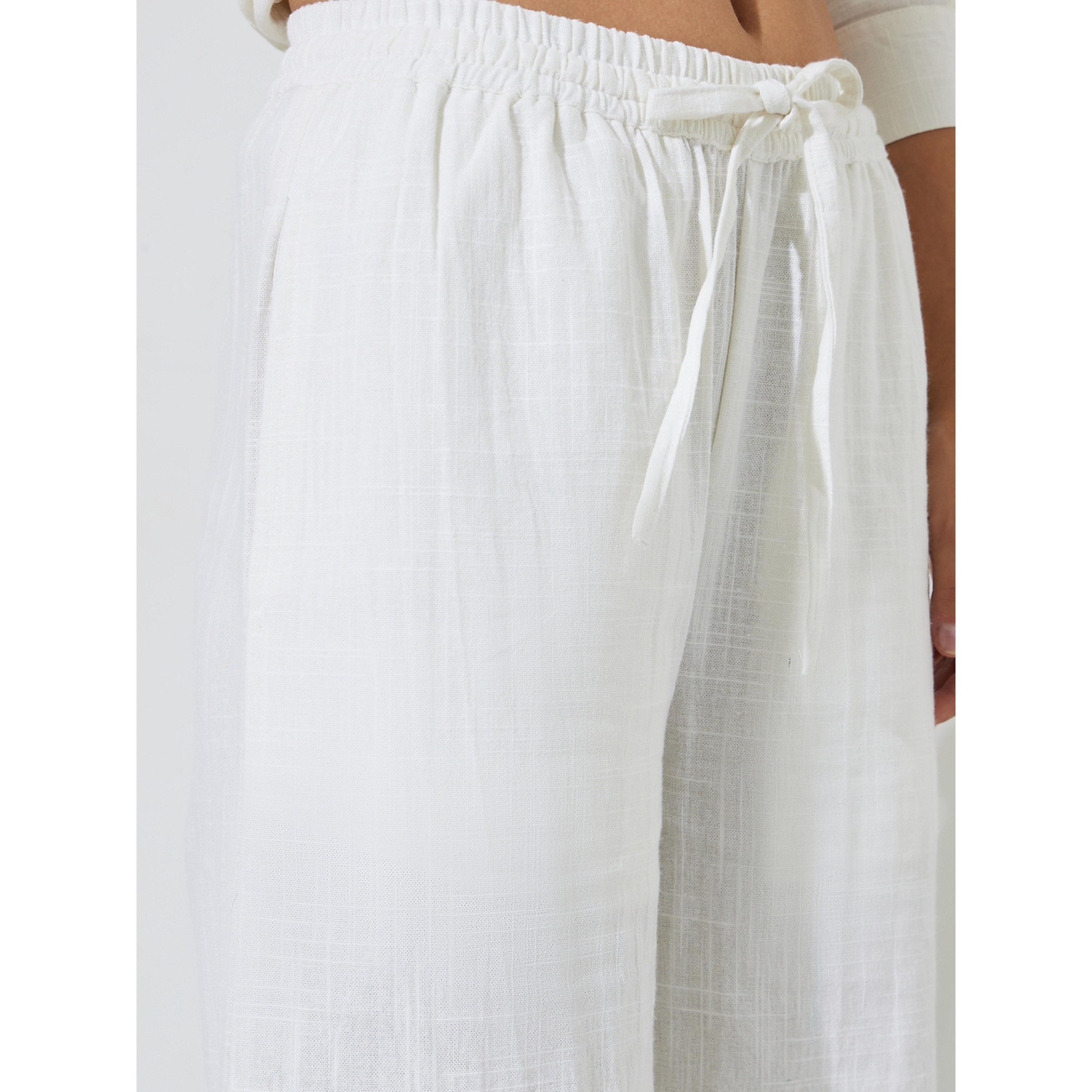 Styli Off White Floral Print Wide Leg Drawstring Waist Trousers-women-clothing-joggers-image-3
