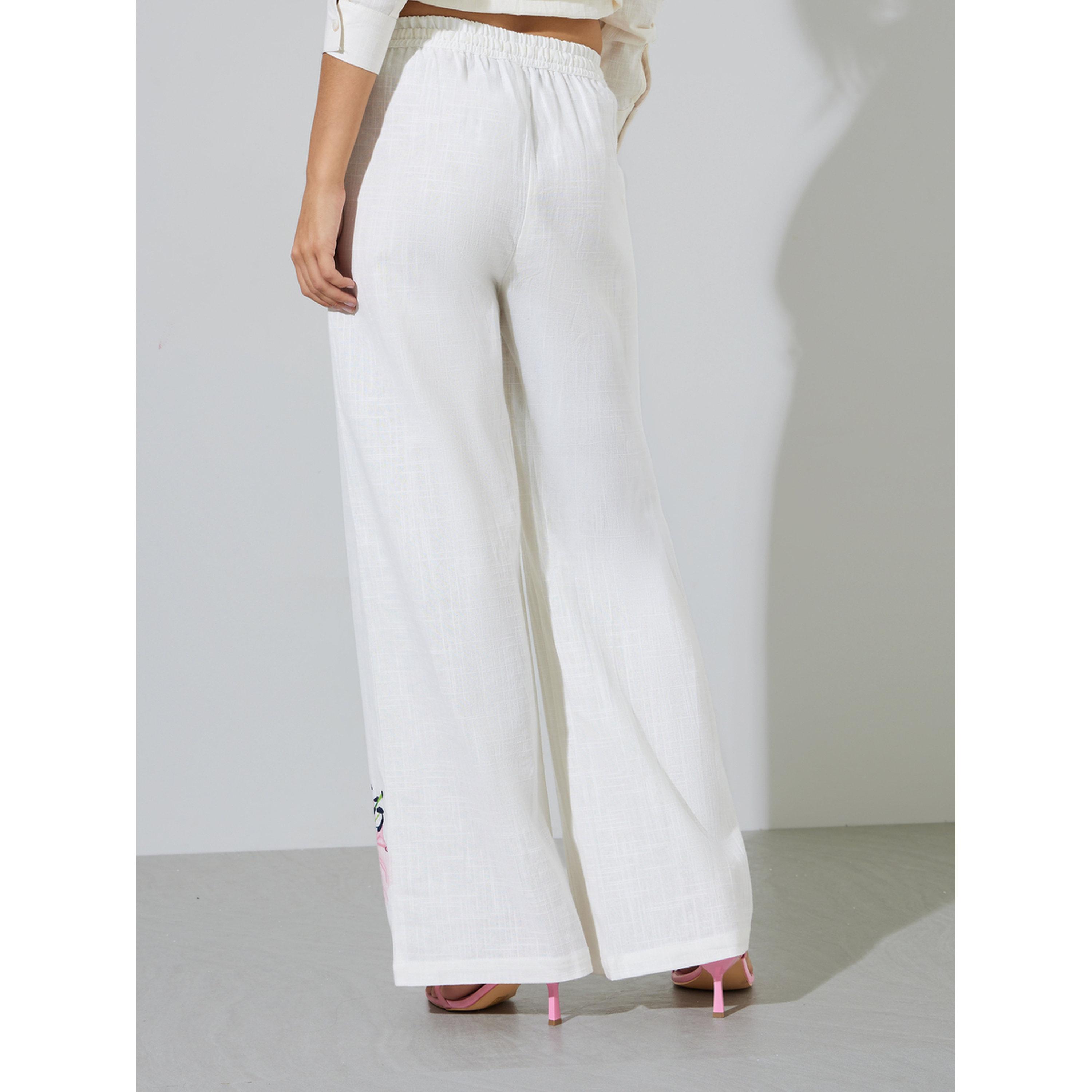 Styli Off White Floral Print Wide Leg Drawstring Waist Trousers-women-clothing-joggers-image-5