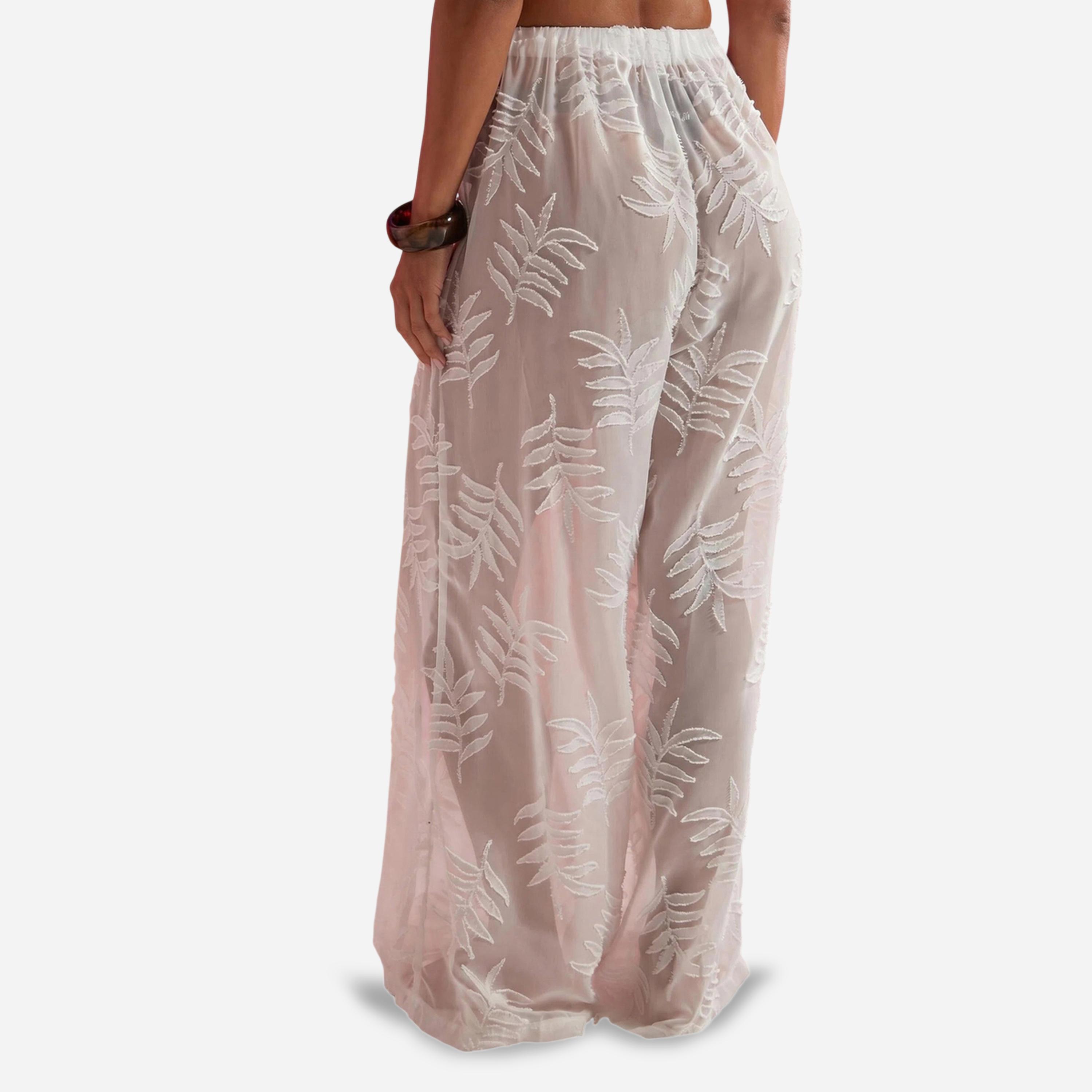 Styli White Jacquard Leaf Textured Loose Fit Beach Pants-women-clothing-swimandbeach-beach-beachwear-image-4