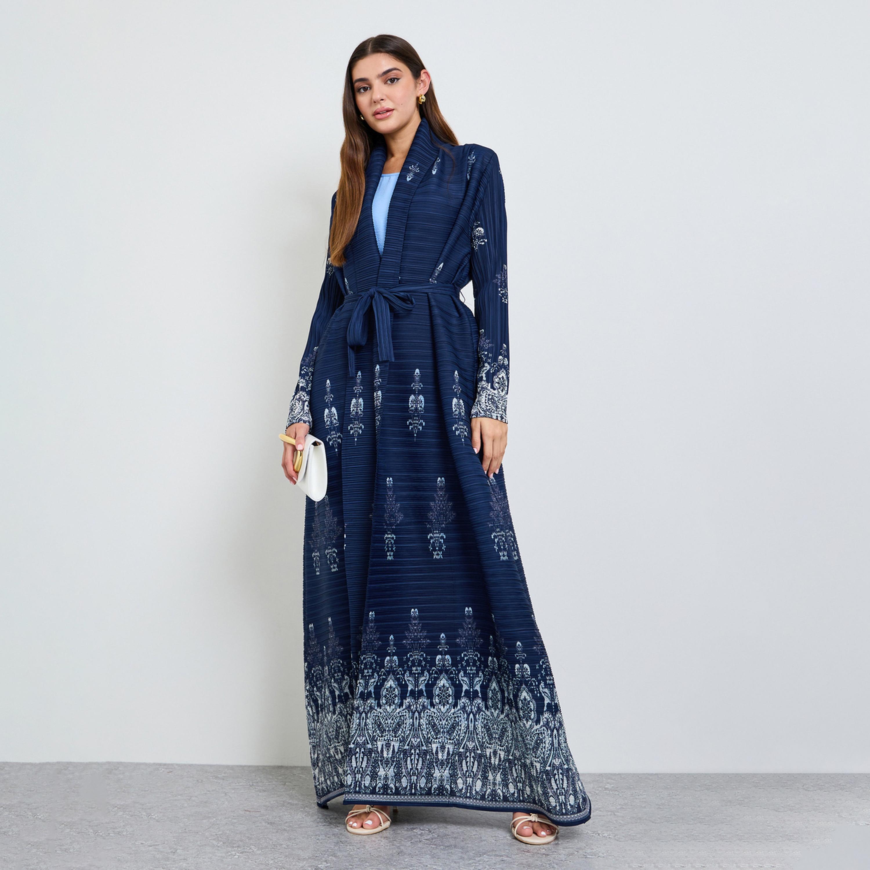 عباية بليسيه مطبوعة بحزام ربط-women-arabicclothing-abayas-image-1