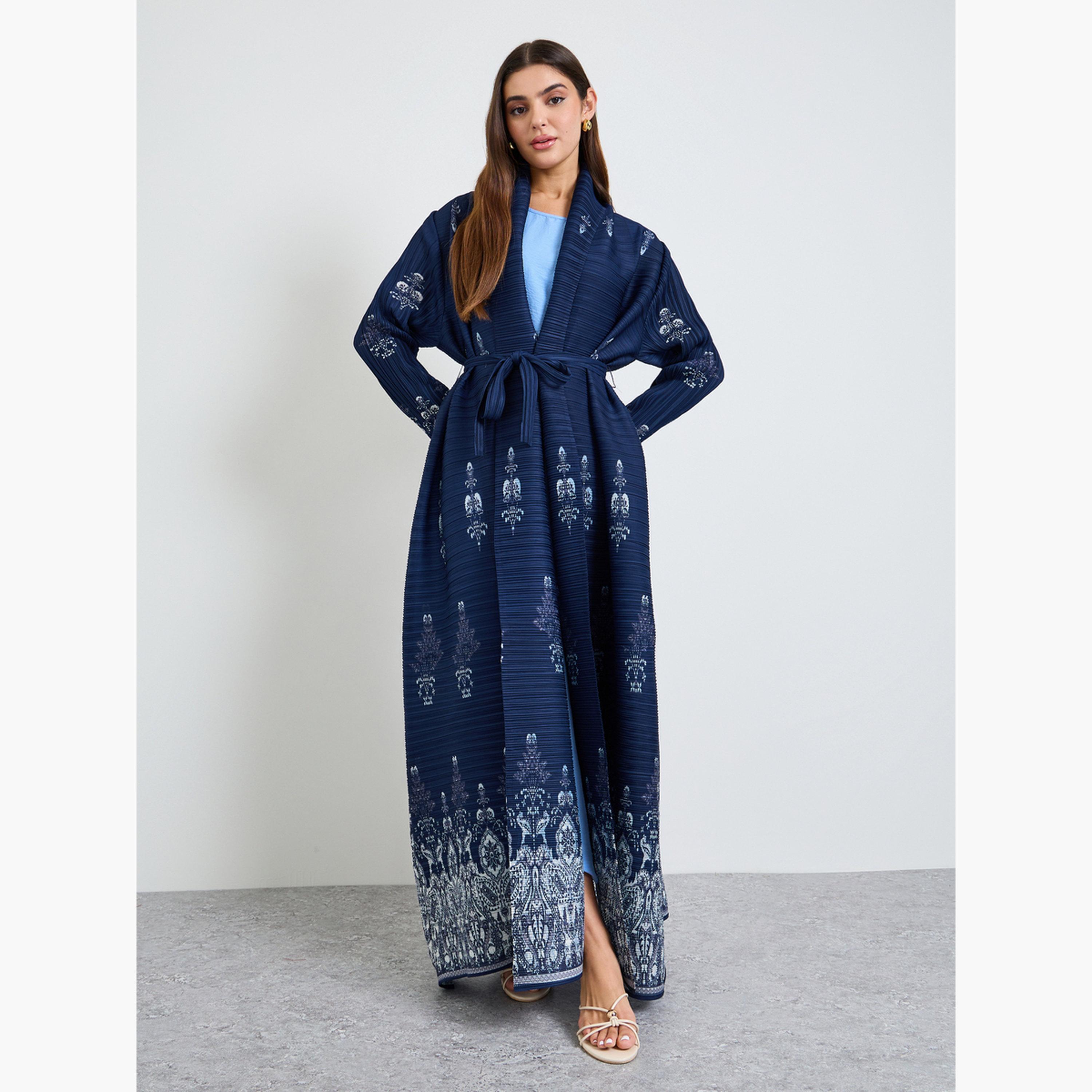 عباية بليسيه مطبوعة بحزام ربط-women-arabicclothing-abayas-image-3