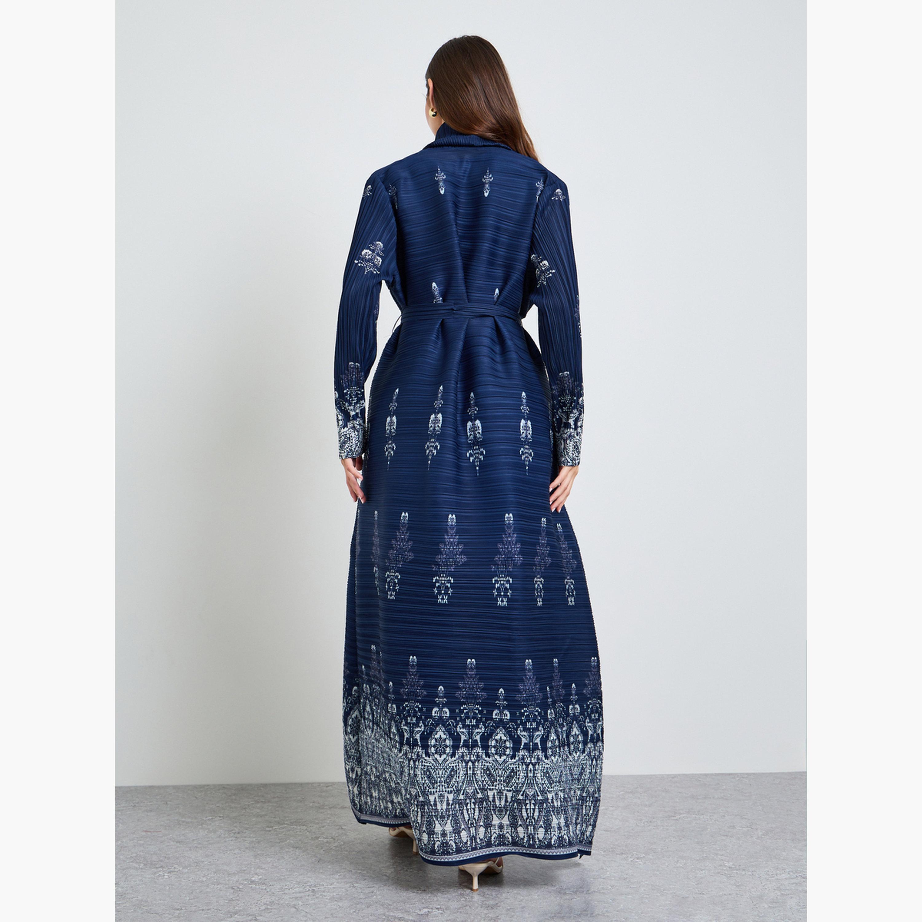 عباية بليسيه مطبوعة بحزام ربط-women-arabicclothing-abayas-image-4