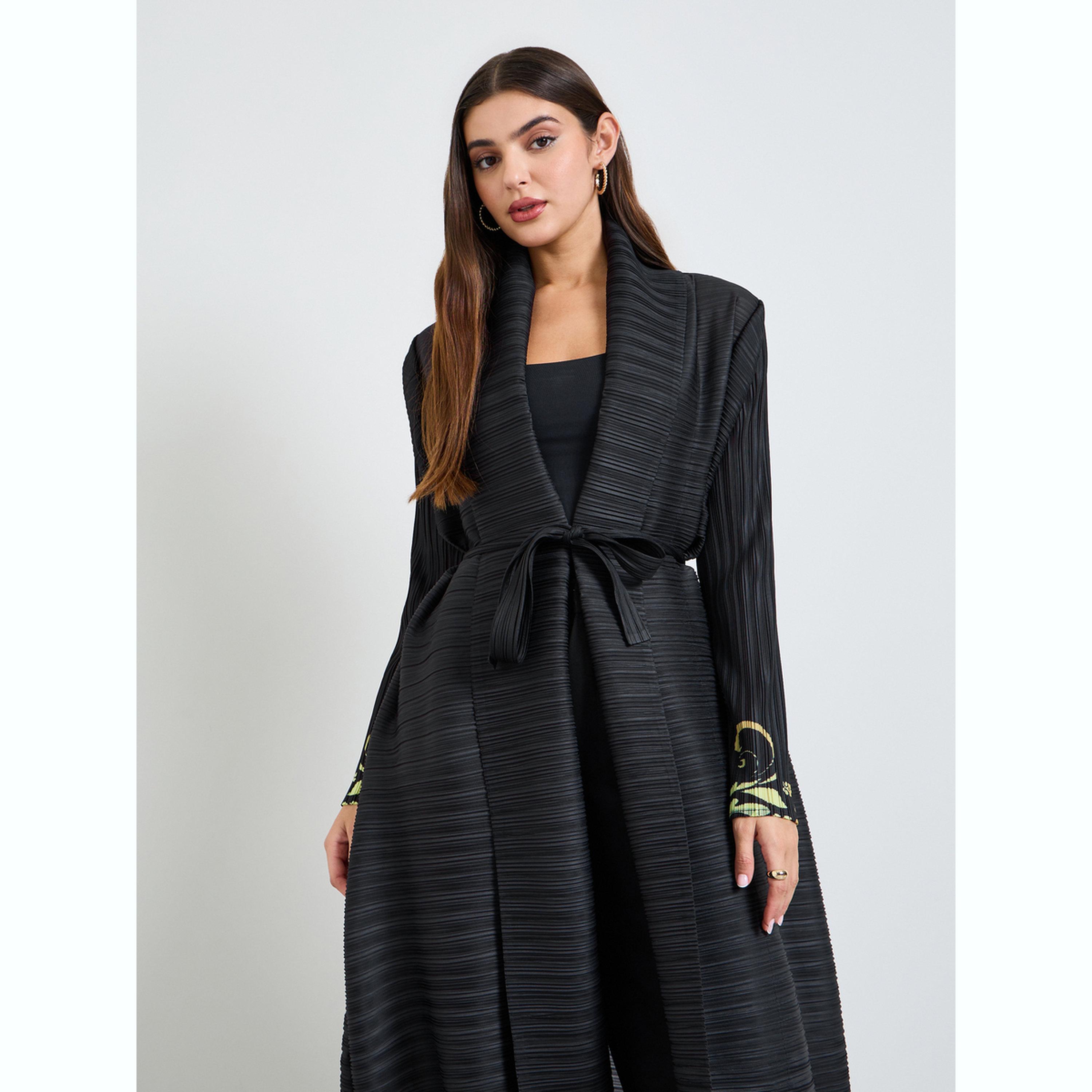 Take Two Printed Textured Pleated Open Front Abaya-women-arabicclothing-abayas-image-2