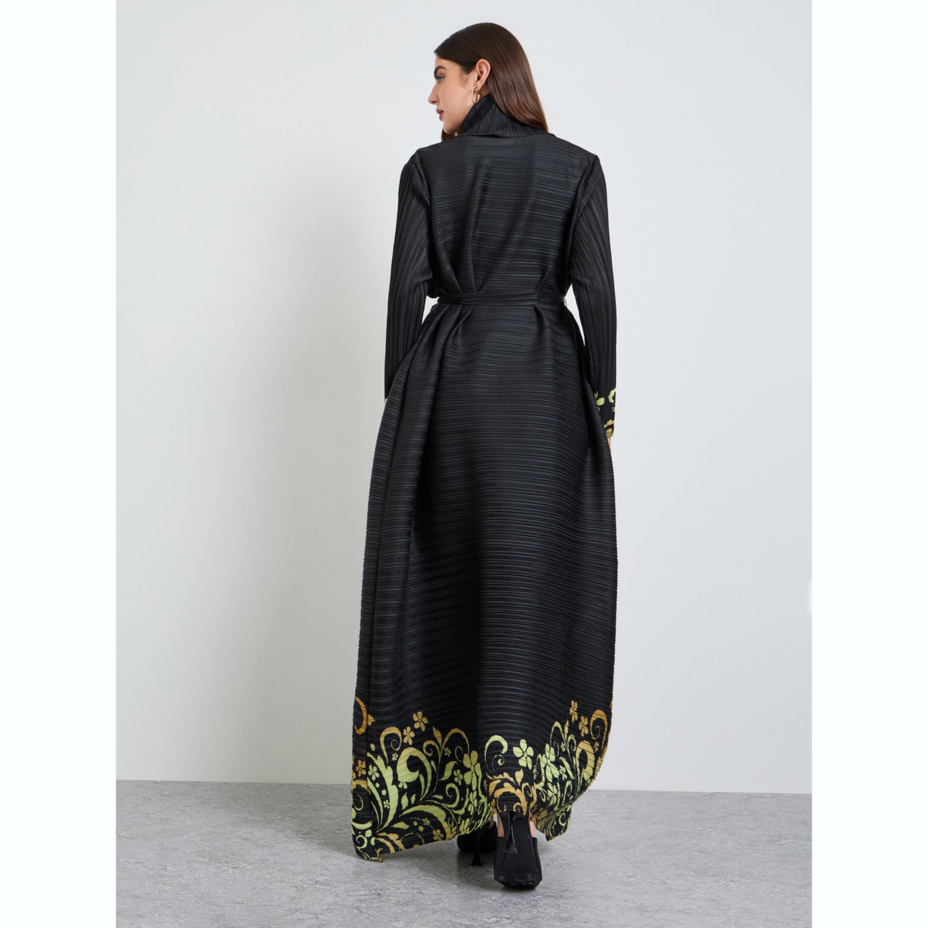 Take Two Printed Textured Pleated Open Front Abaya-women-arabicclothing-abayas-image-4