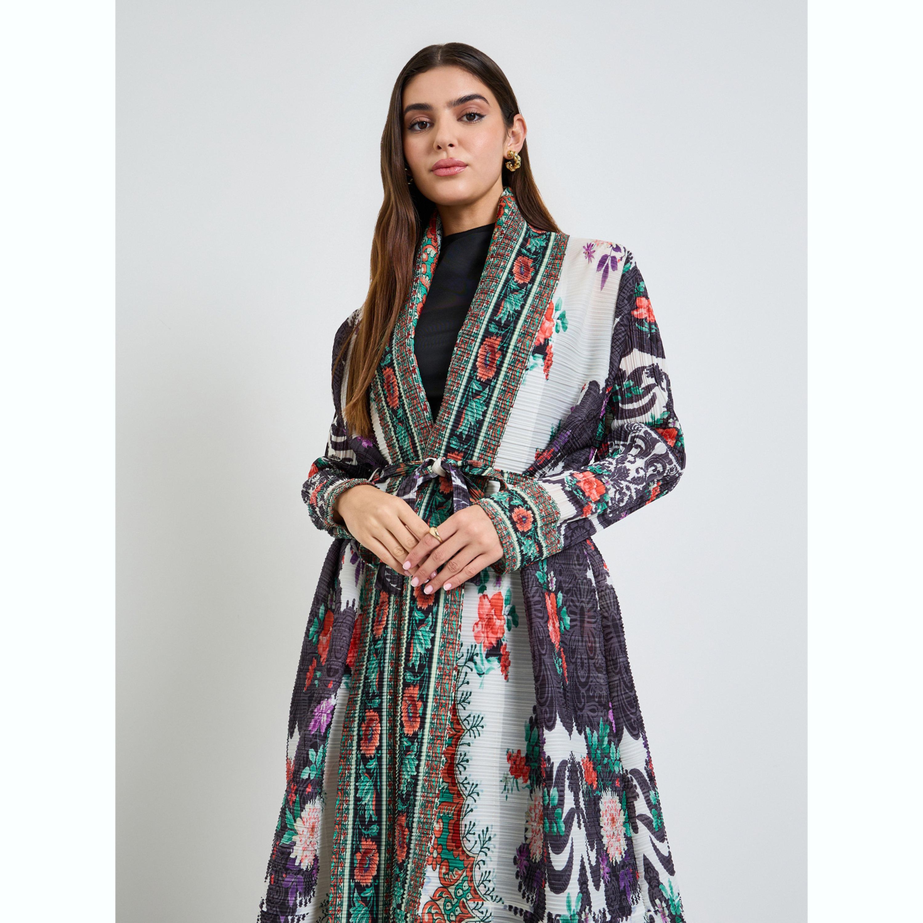 Take Two Printed Textured Pleated Open Front Abaya-women-arabicclothing-abayas-image-2