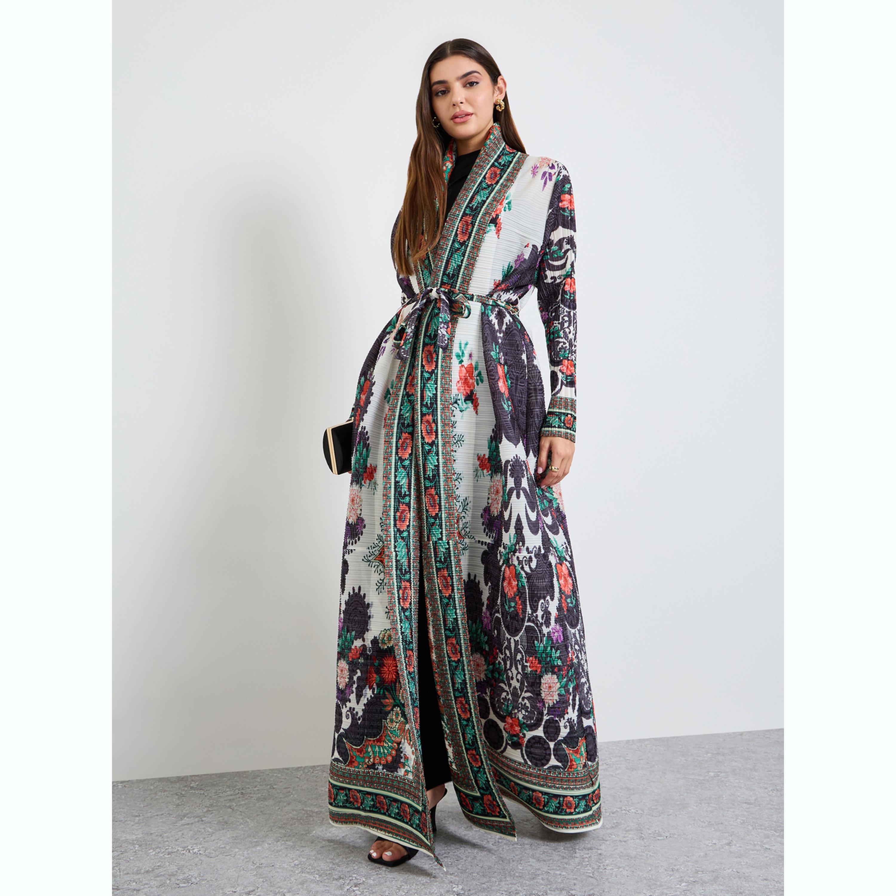 Take Two Printed Textured Pleated Open Front Abaya-women-arabicclothing-abayas-image-3