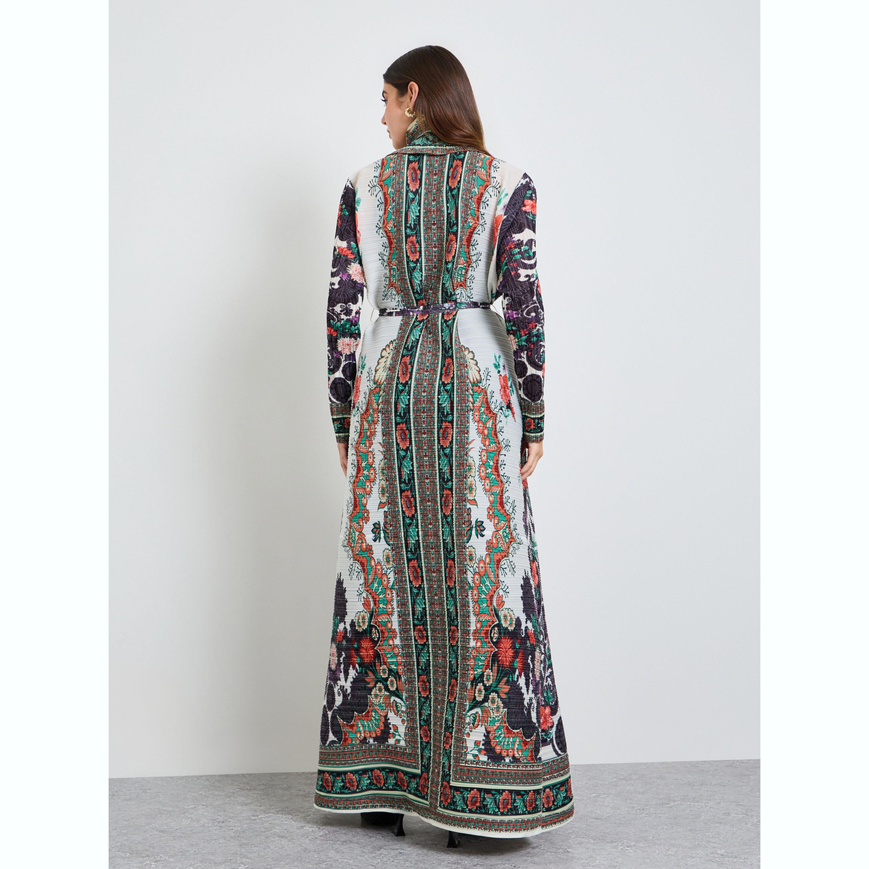 Take Two Printed Textured Pleated Open Front Abaya-women-arabicclothing-abayas-image-4
