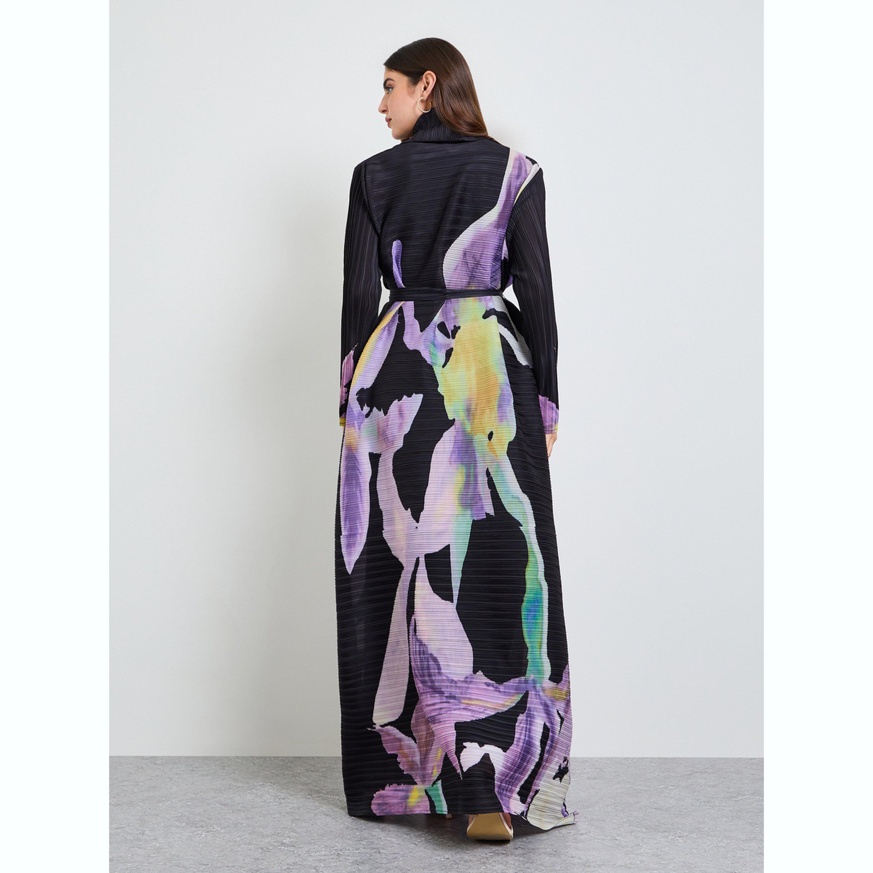 Take Two Floral Print Waist-Tie Open Front Abaya-women-arabicclothing-abayas-image-4
