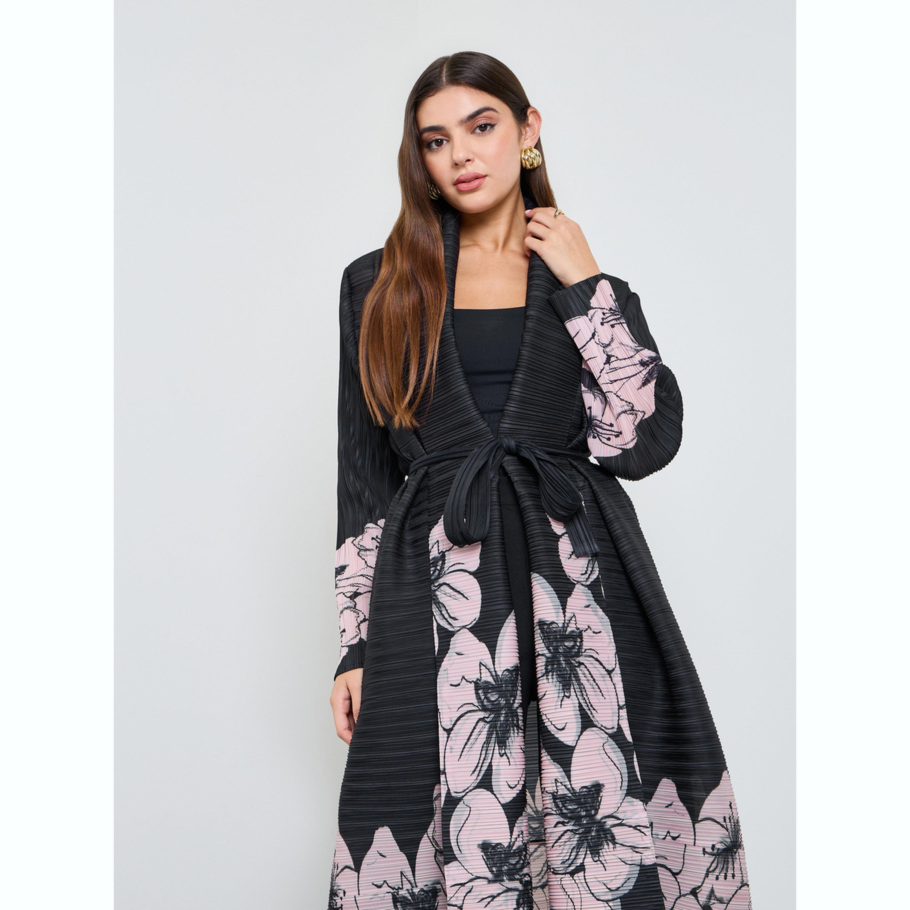 عباية مفتوحة من الأمام برباط خصر وطبعة زهور-women-arabicclothing-abayas-image-2