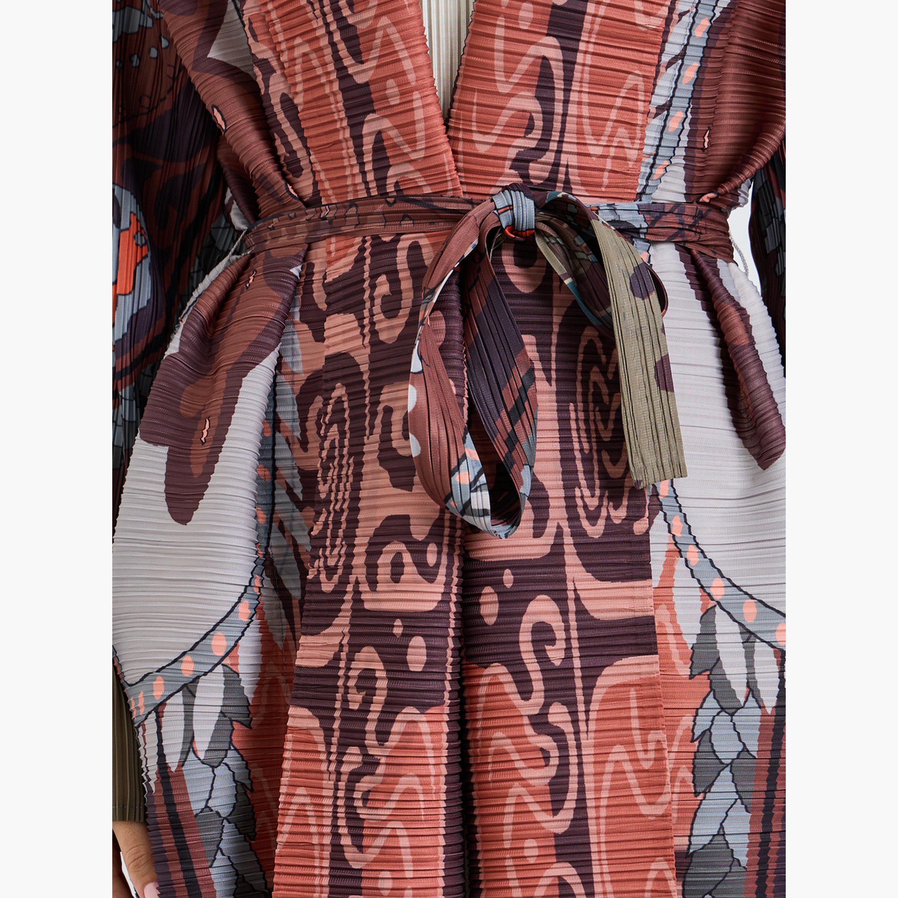 Take Two Multi All Over Print Plisse Abaya with Tie-Belt-women-arabicclothing-abayas-image-5