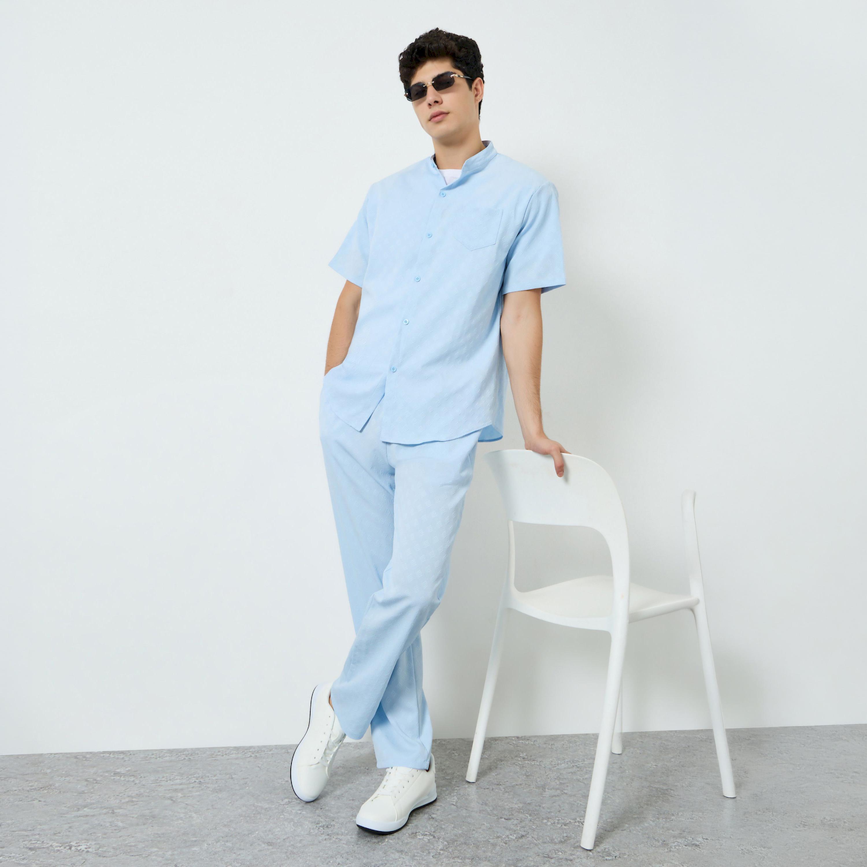 Take Two Men Jacquard Short Sleeve Shirt and Pants Set-men-clothing-coordsets-image-1