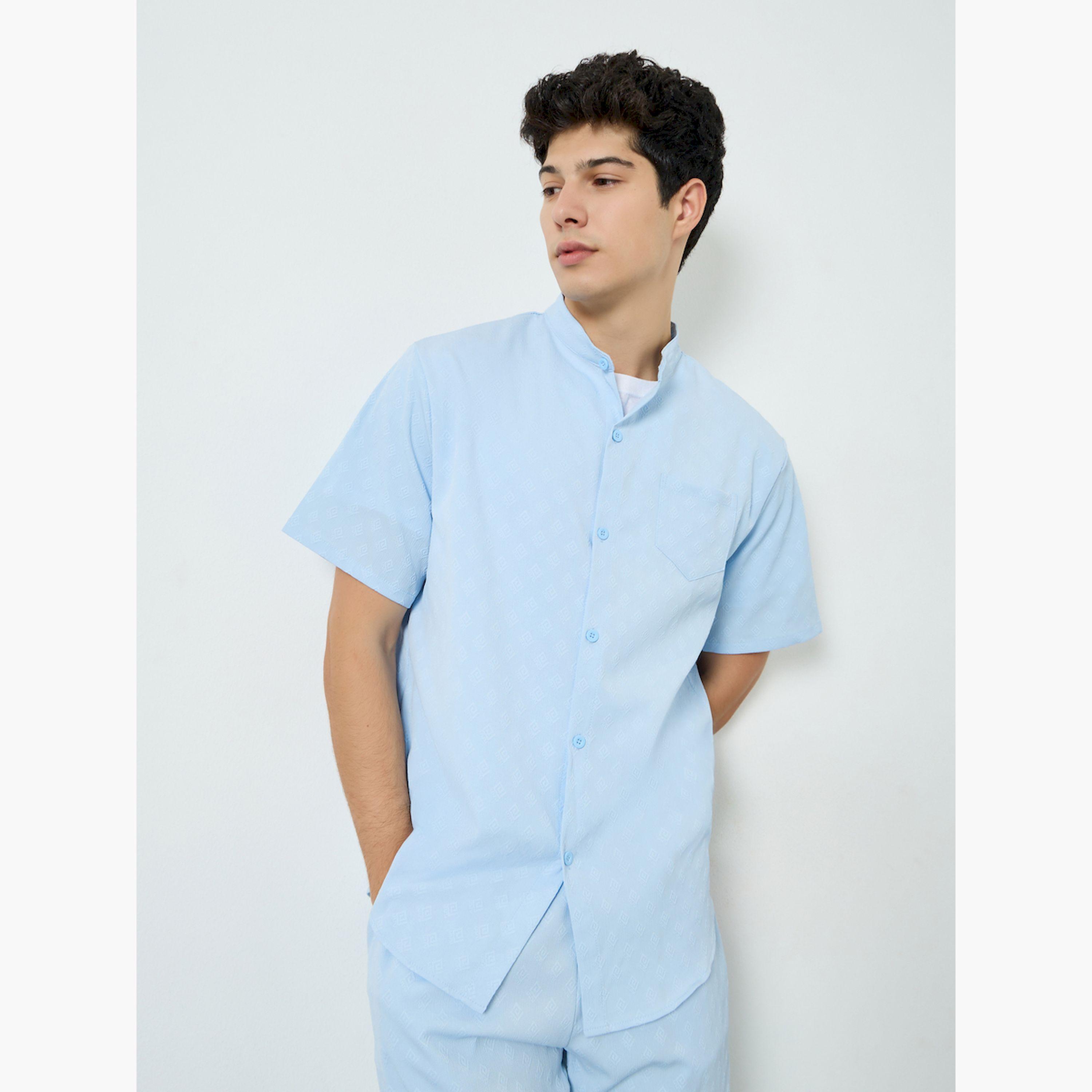Take Two Men Jacquard Short Sleeve Shirt and Pants Set-men-clothing-coordsets-image-2