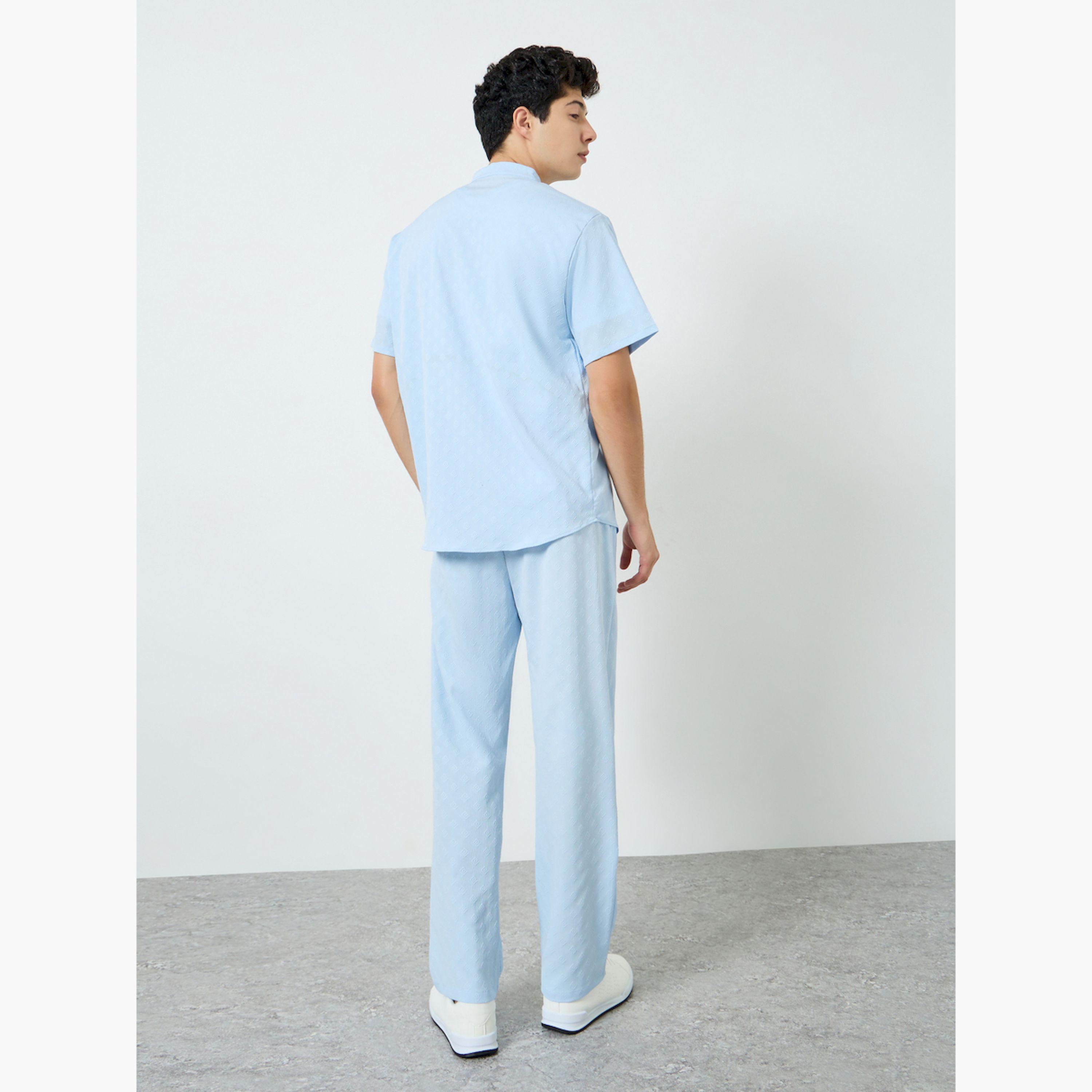 Take Two Men Jacquard Short Sleeve Shirt and Pants Set-men-clothing-coordsets-image-3