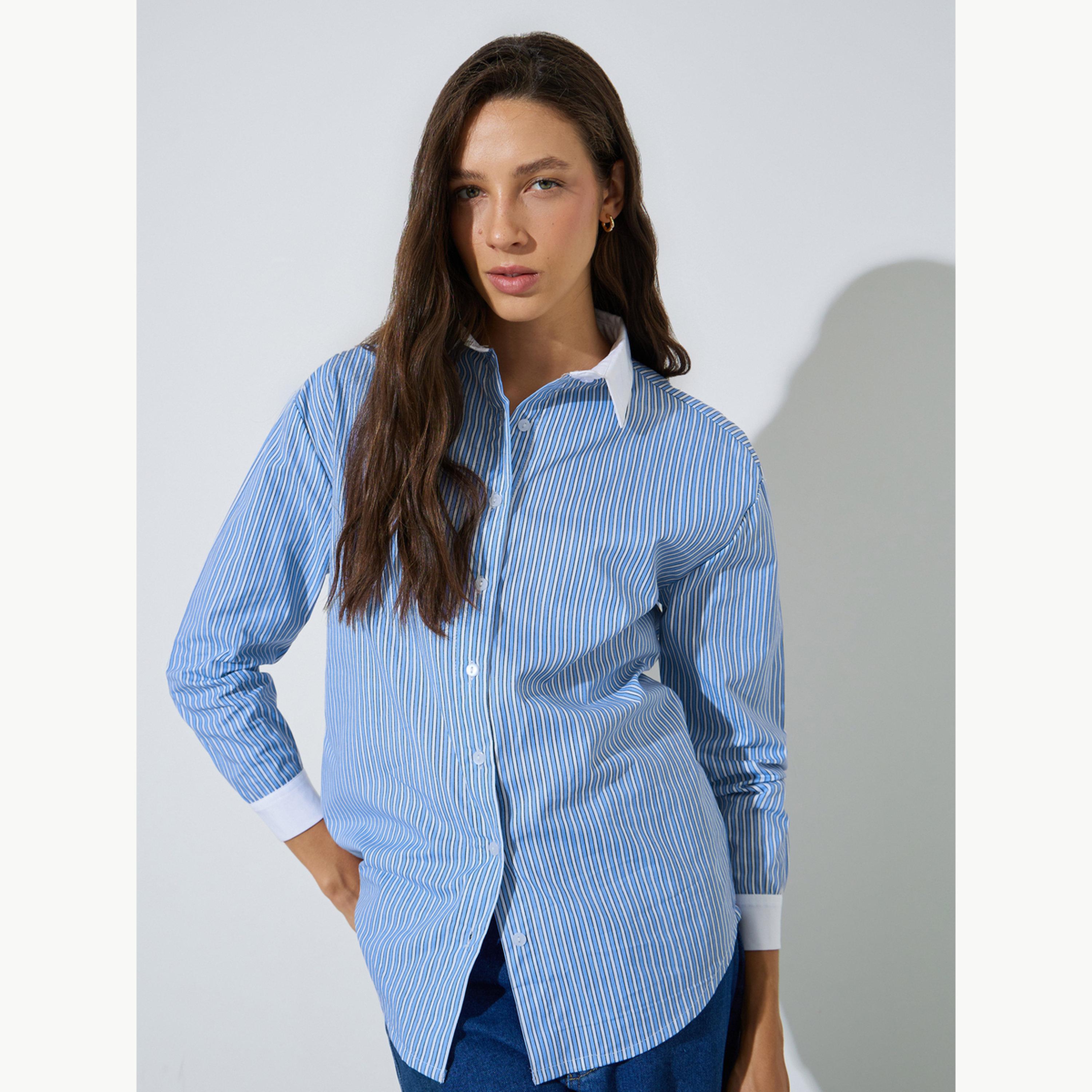بلوزة قطن واسعة ومخططة-women-clothing-shirtsandblouses-shirts-image-1