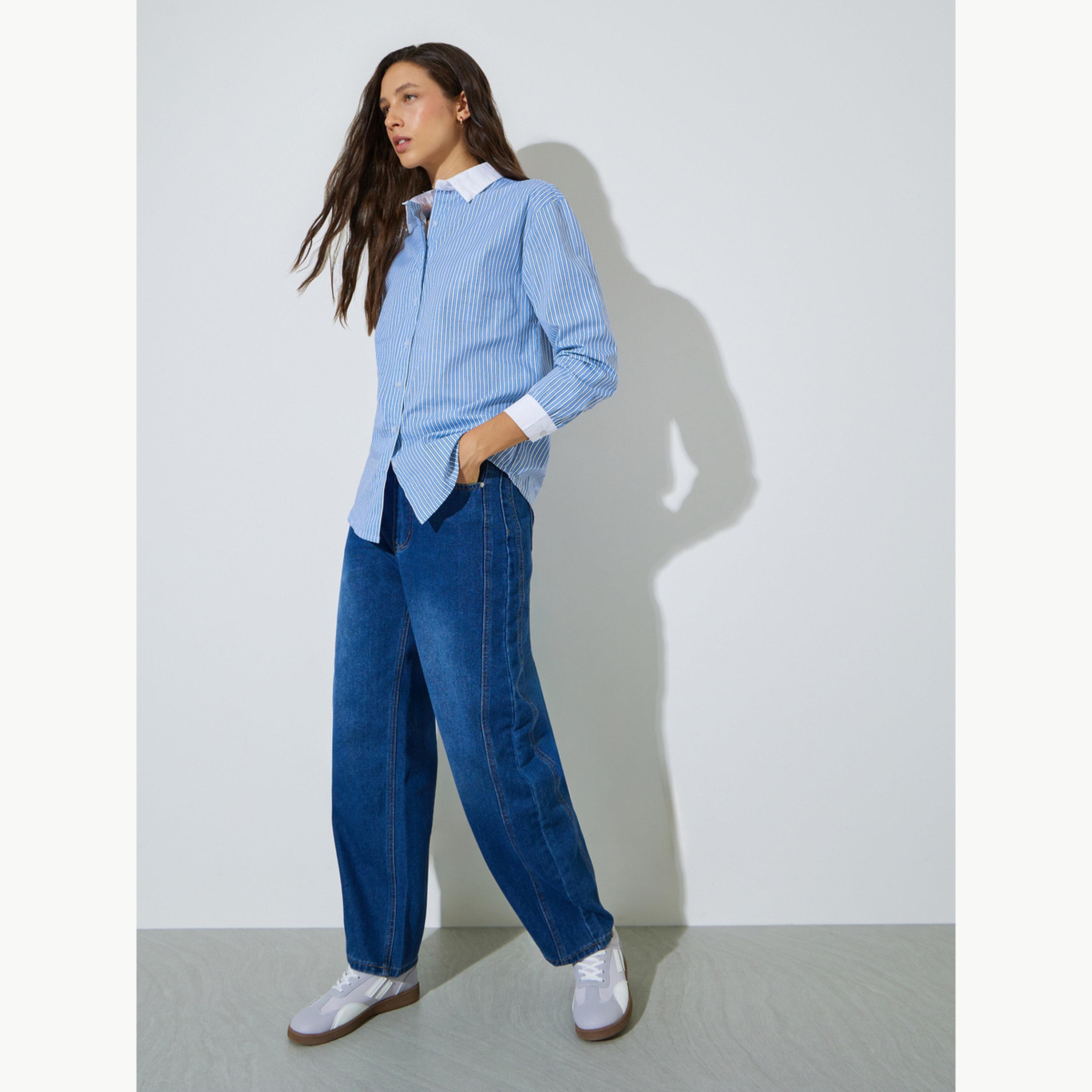 بلوزة قطن واسعة ومخططة-women-clothing-shirtsandblouses-shirts-image-2