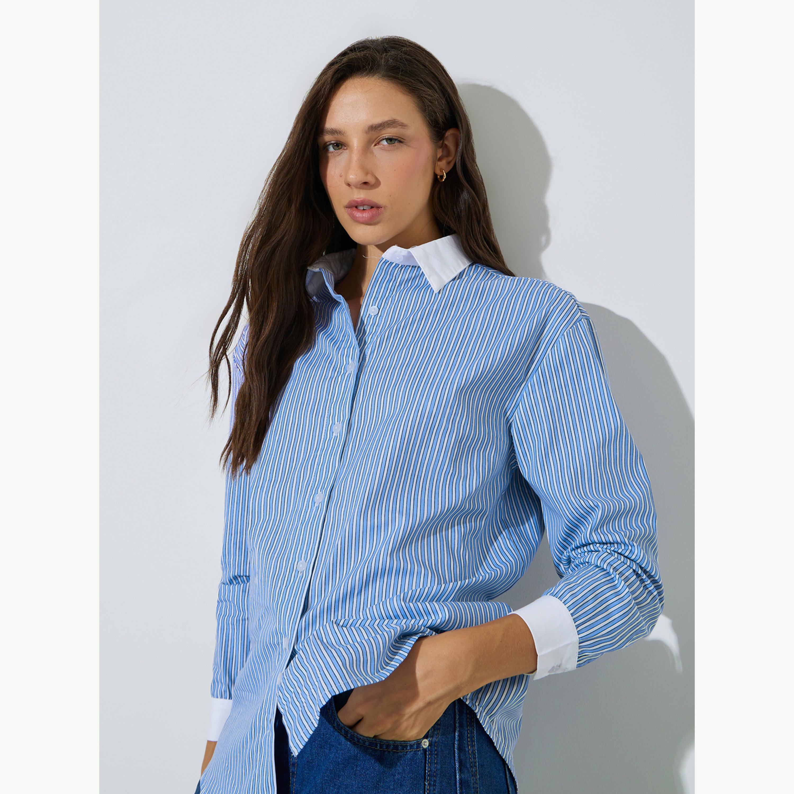 بلوزة قطن واسعة ومخططة-women-clothing-shirtsandblouses-shirts-image-3