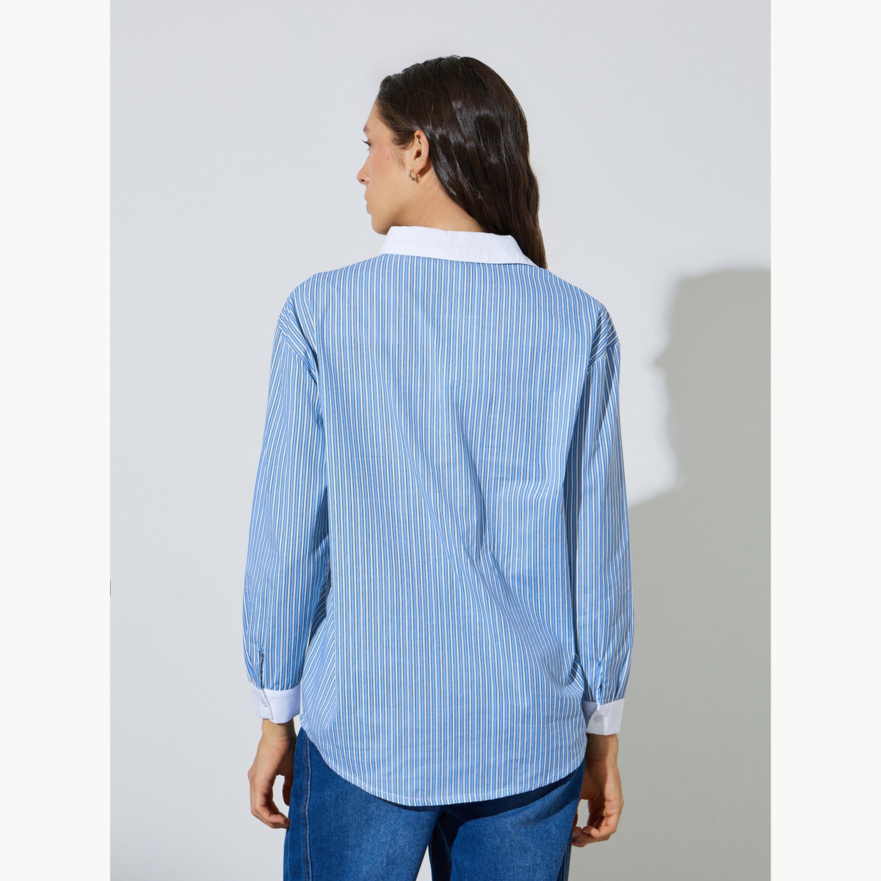 بلوزة قطن واسعة ومخططة-women-clothing-shirtsandblouses-shirts-image-4