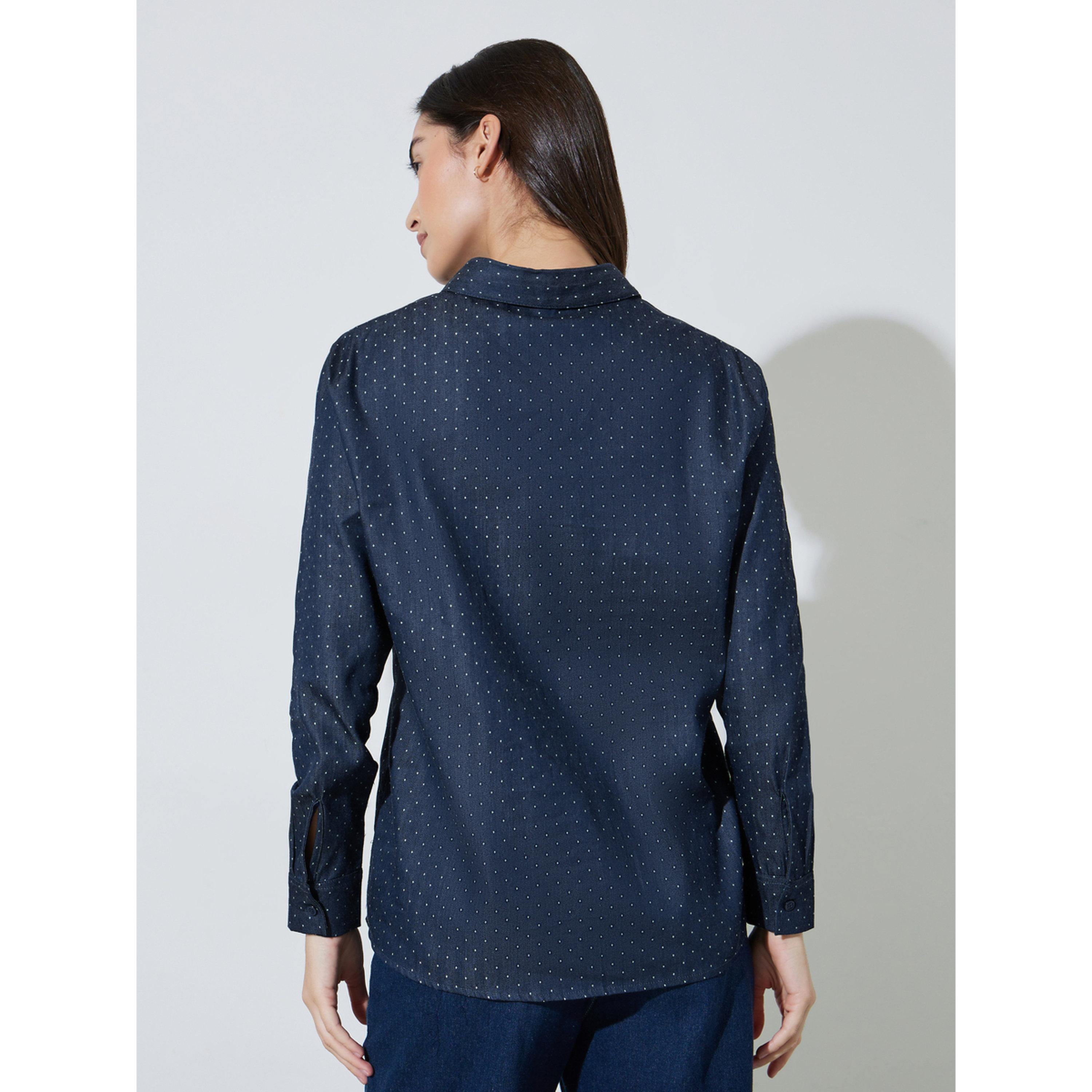 Styli Dark Blue Striped Regular Fit Cotton Shirt-women-clothing-shirtsandblouses-shirts-image-3