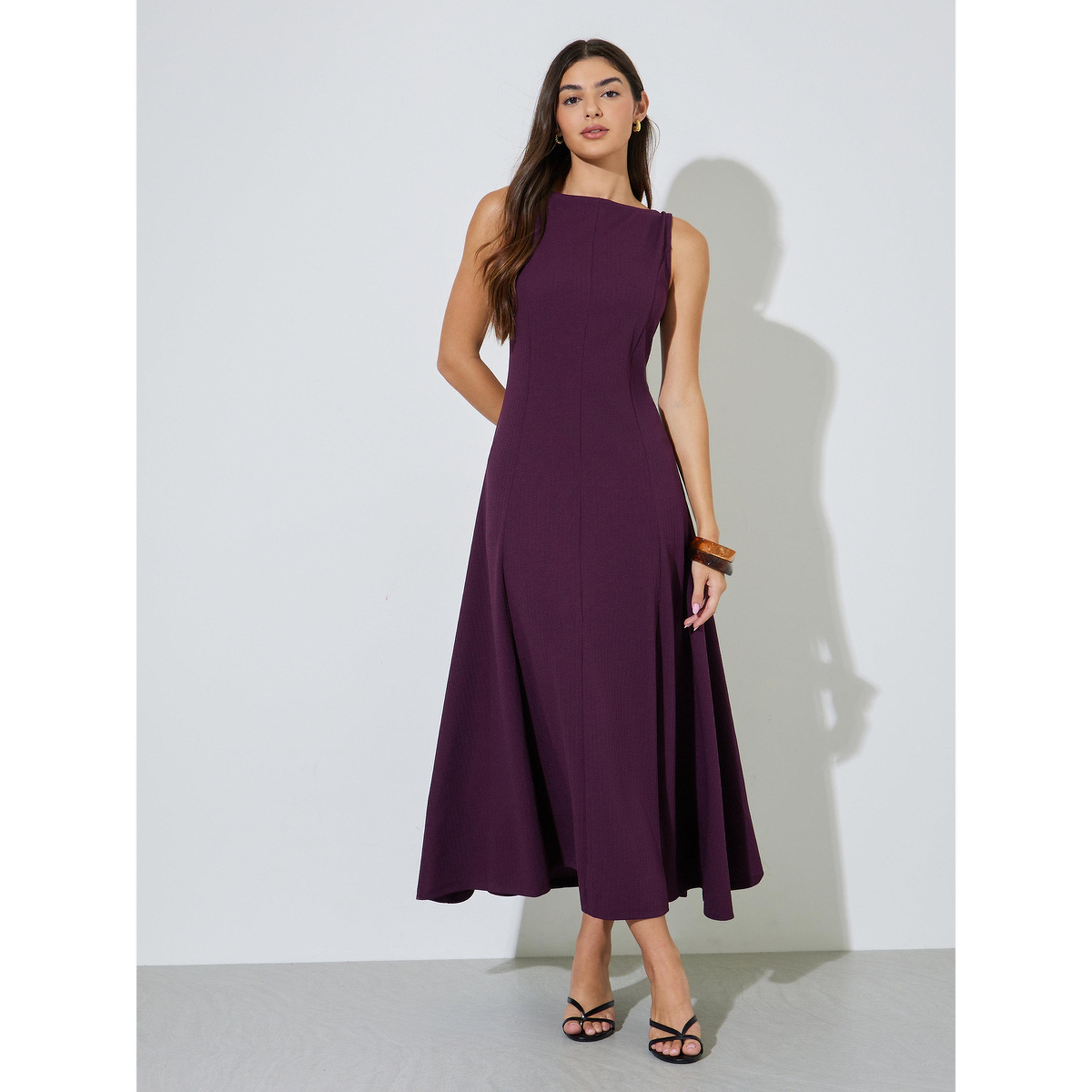 Styli Purple Solid Sleeveless Boat Neck A-Line Maxi Dress-women-clothing-dresses-image-1