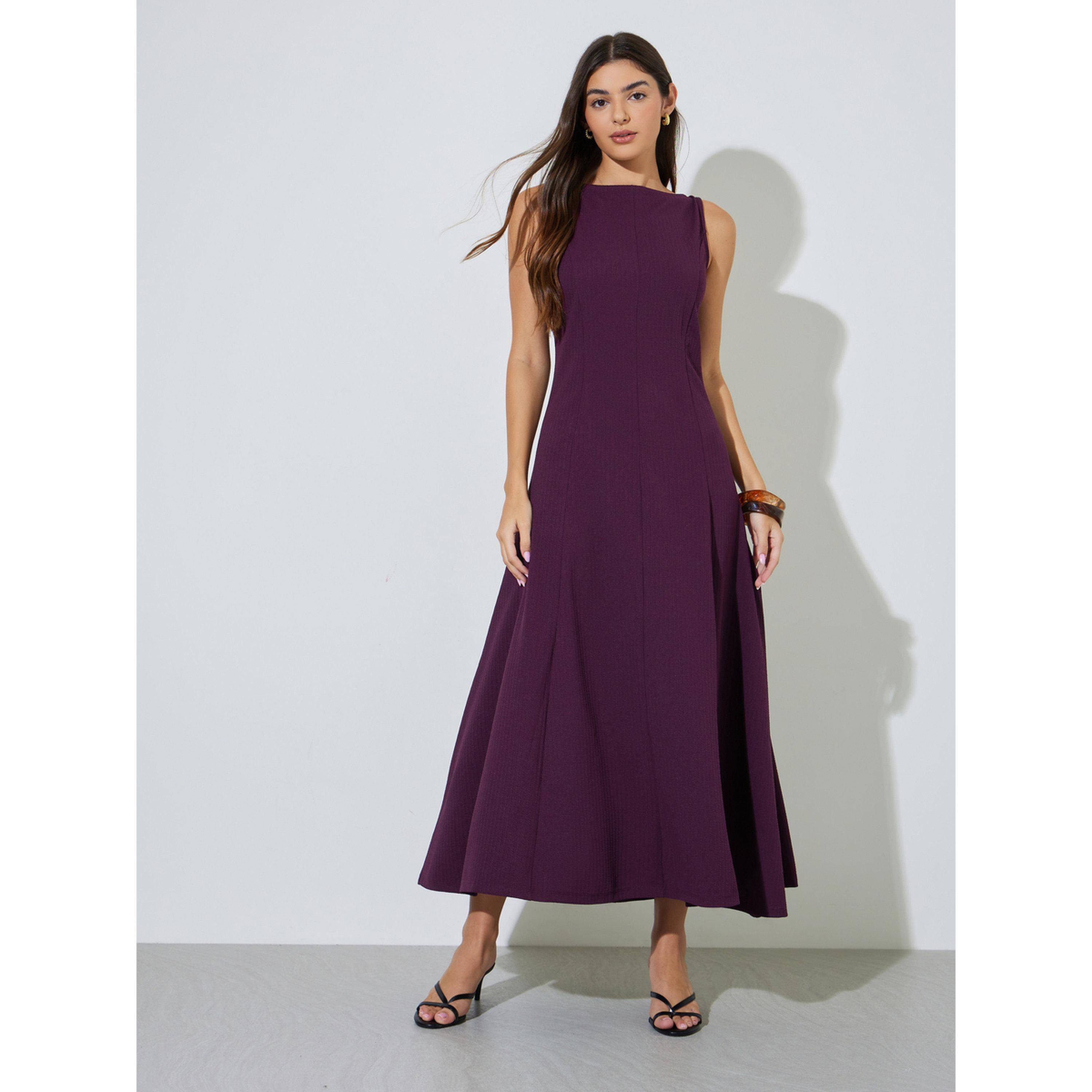 Styli Purple Solid Sleeveless Boat Neck A-Line Maxi Dress-women-clothing-dresses-image-3