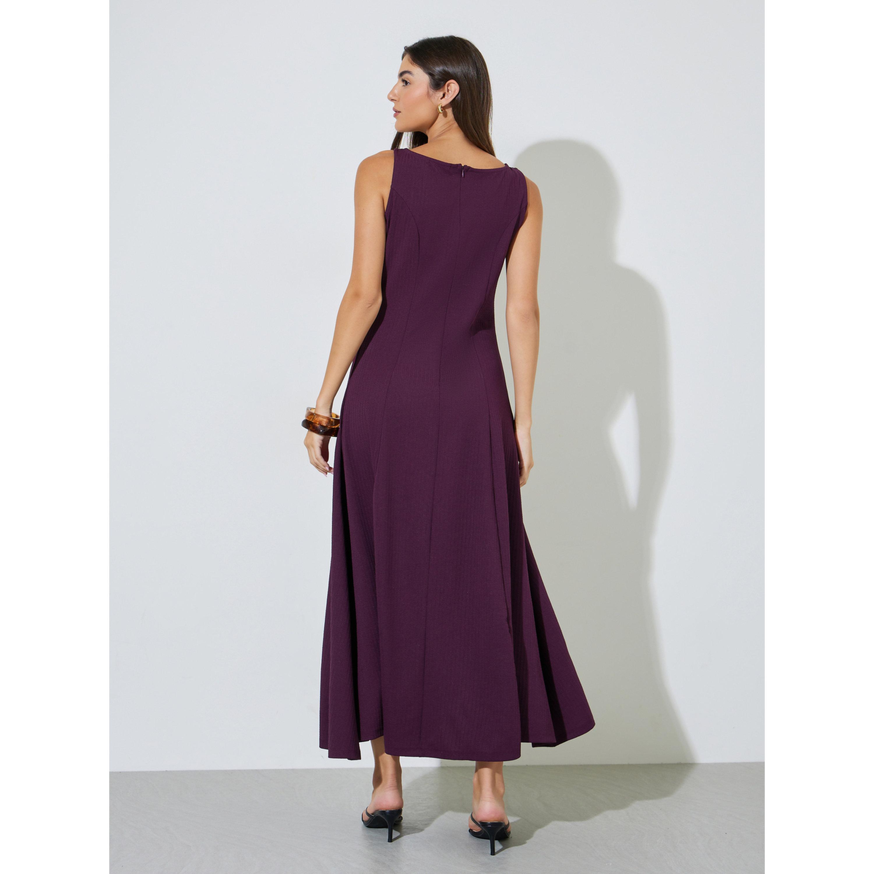 Styli Purple Solid Sleeveless Boat Neck A-Line Maxi Dress-women-clothing-dresses-image-4
