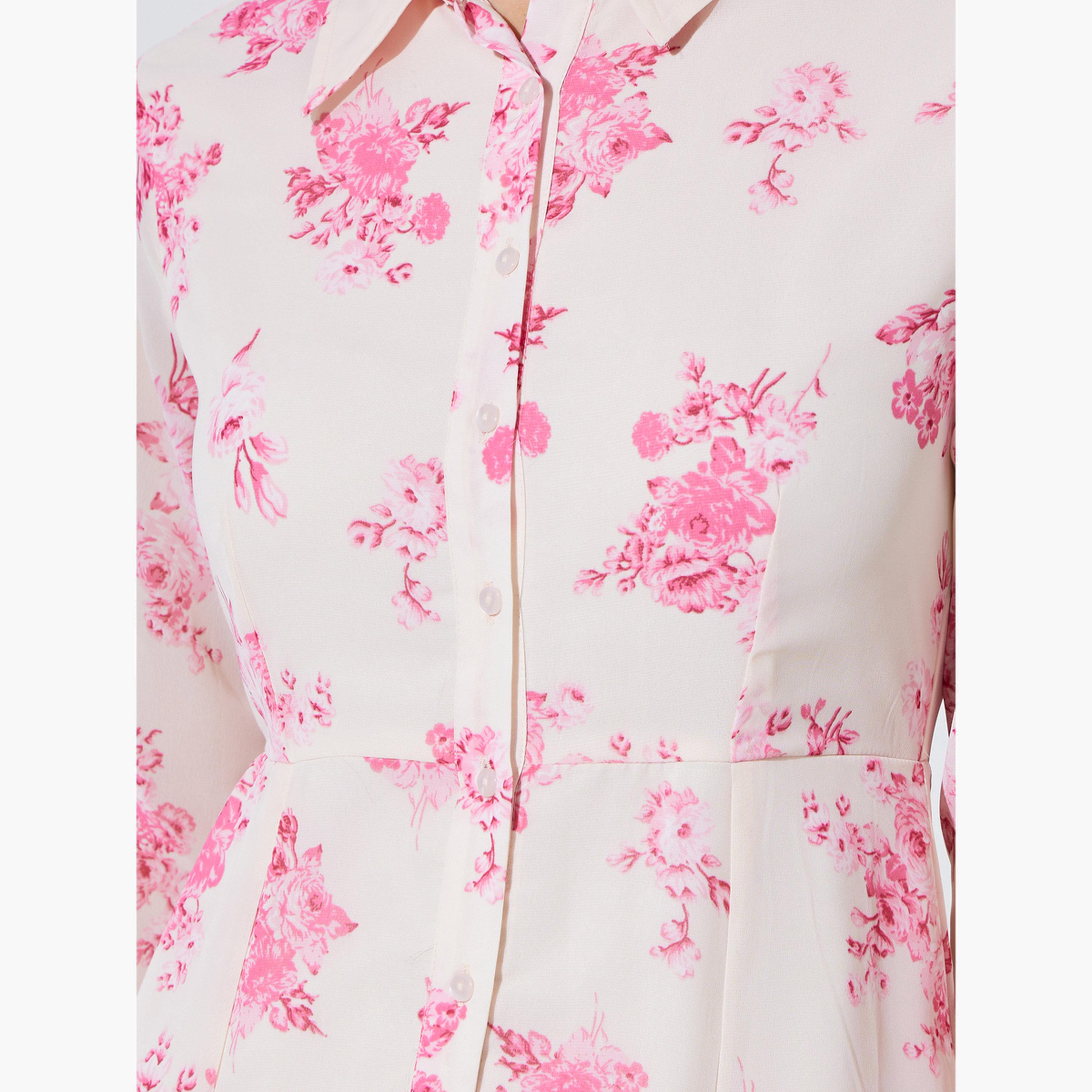 Styli Off-White Floral Print Long Sleeves Shirt Maxi Dress-women-clothing-dresses-image-5