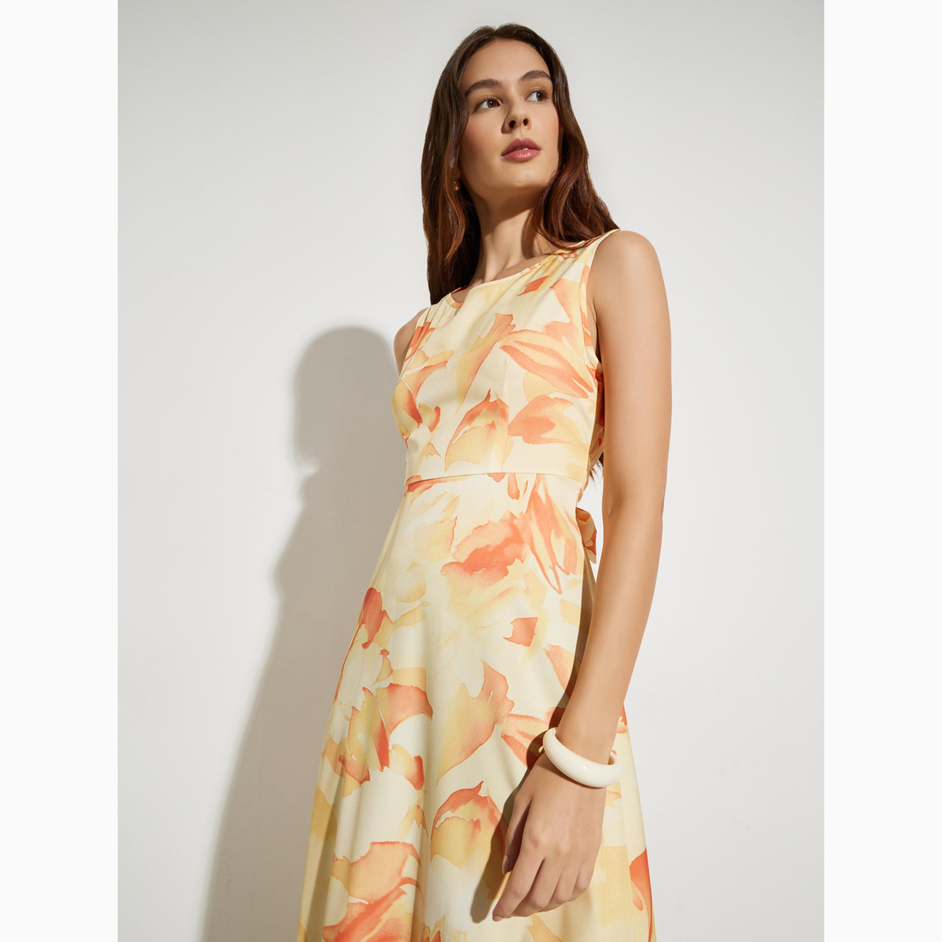 Take Two Yellow Floral Print A-Line Midi Dress-women-clothing-dresses-image-2