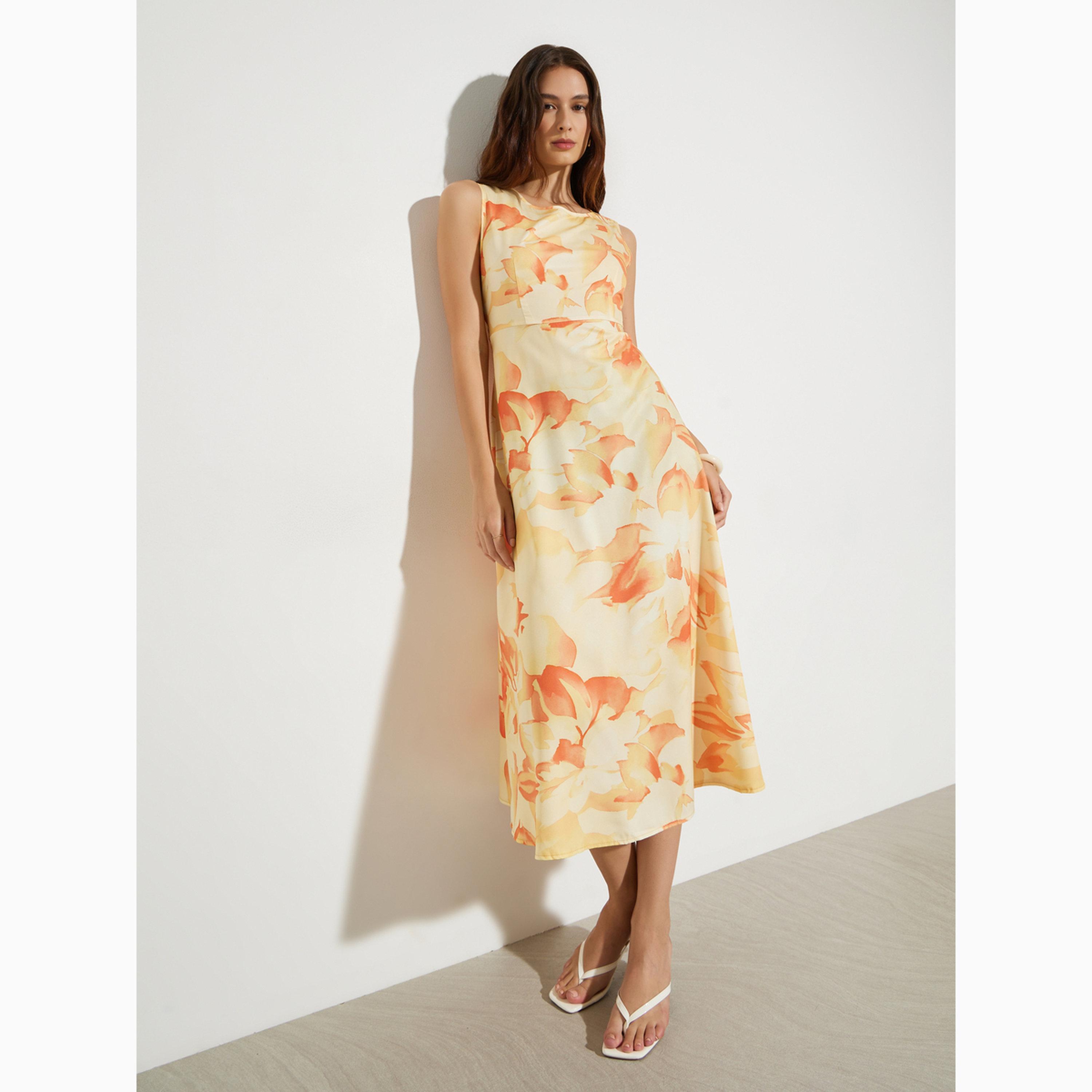 Take Two Yellow Floral Print A-Line Midi Dress-women-clothing-dresses-image-3