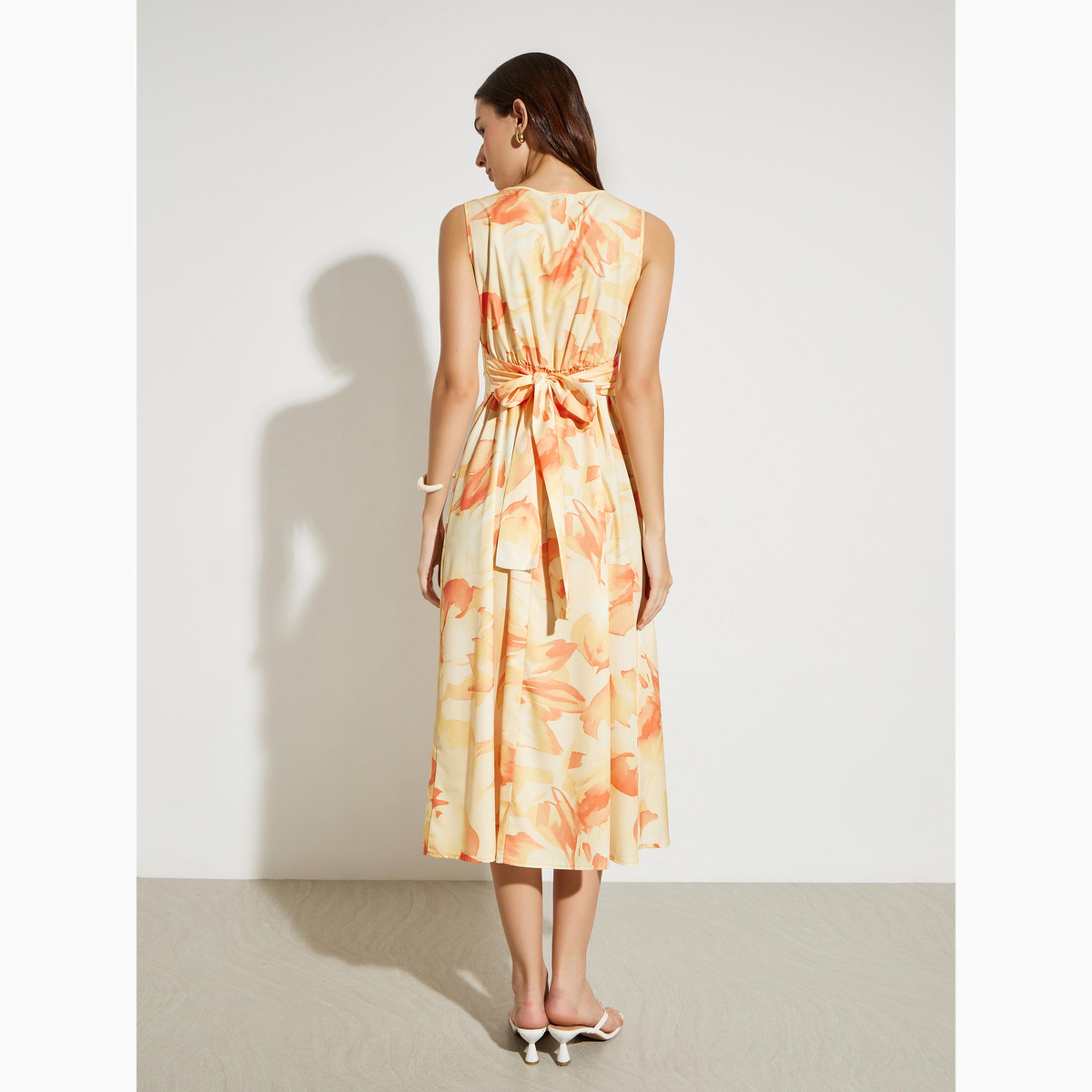 Take Two Yellow Floral Print A-Line Midi Dress-women-clothing-dresses-image-4