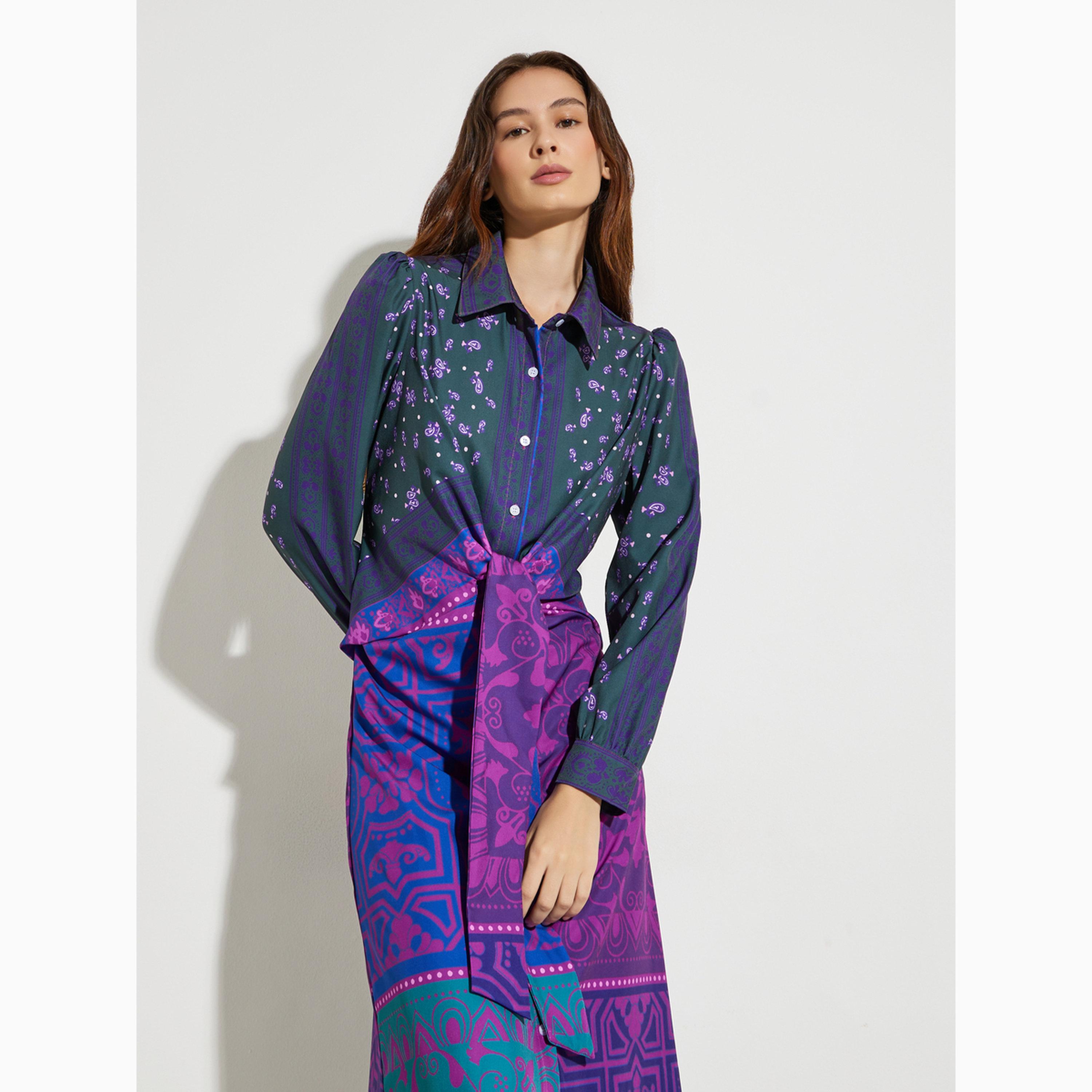 فستان ميدي بطبعة كاملة وبرباط خصر-women-clothing-dresses-image-3