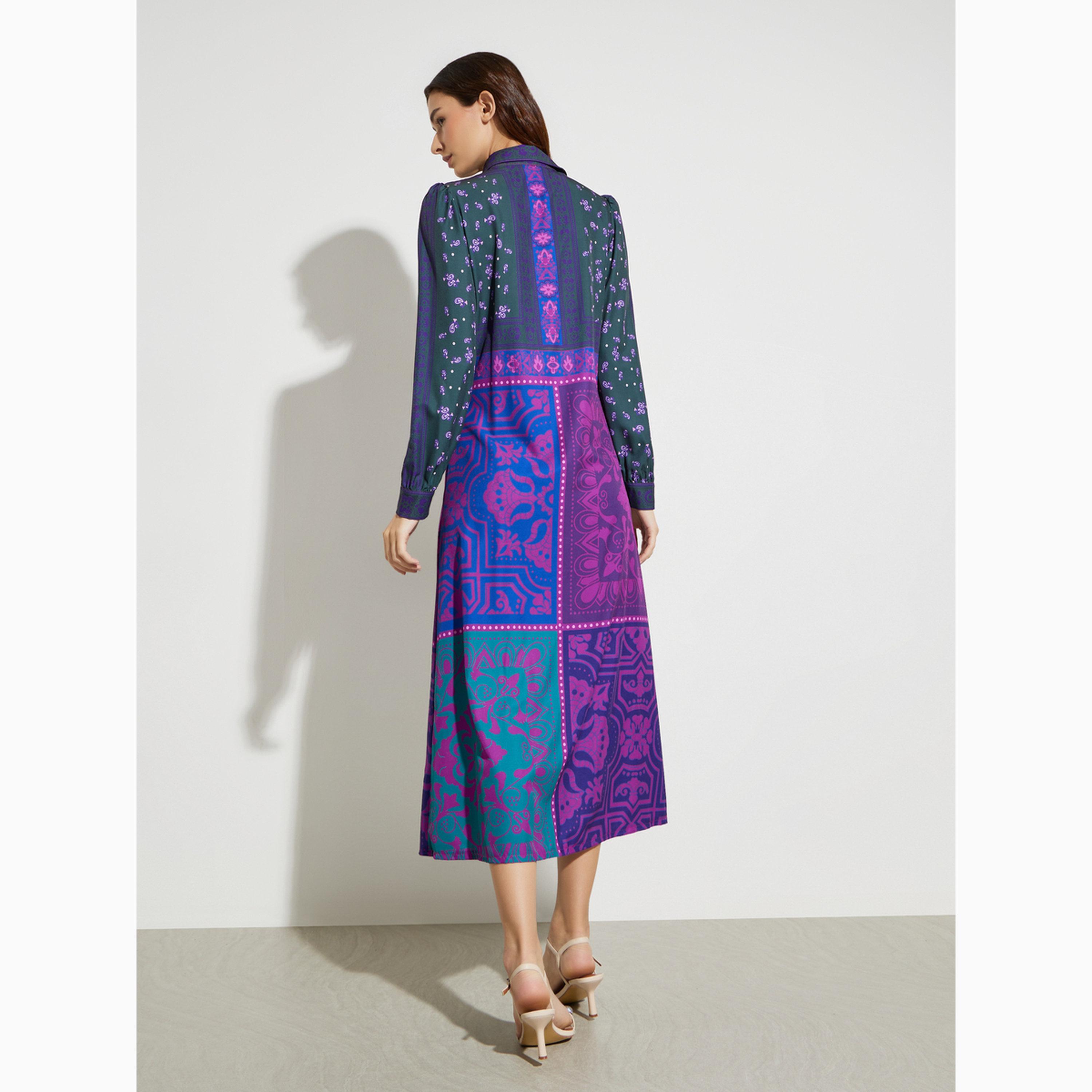 Take Two Purple All Over Print Tie-Waist Midi Dress-women-clothing-dresses-image-4