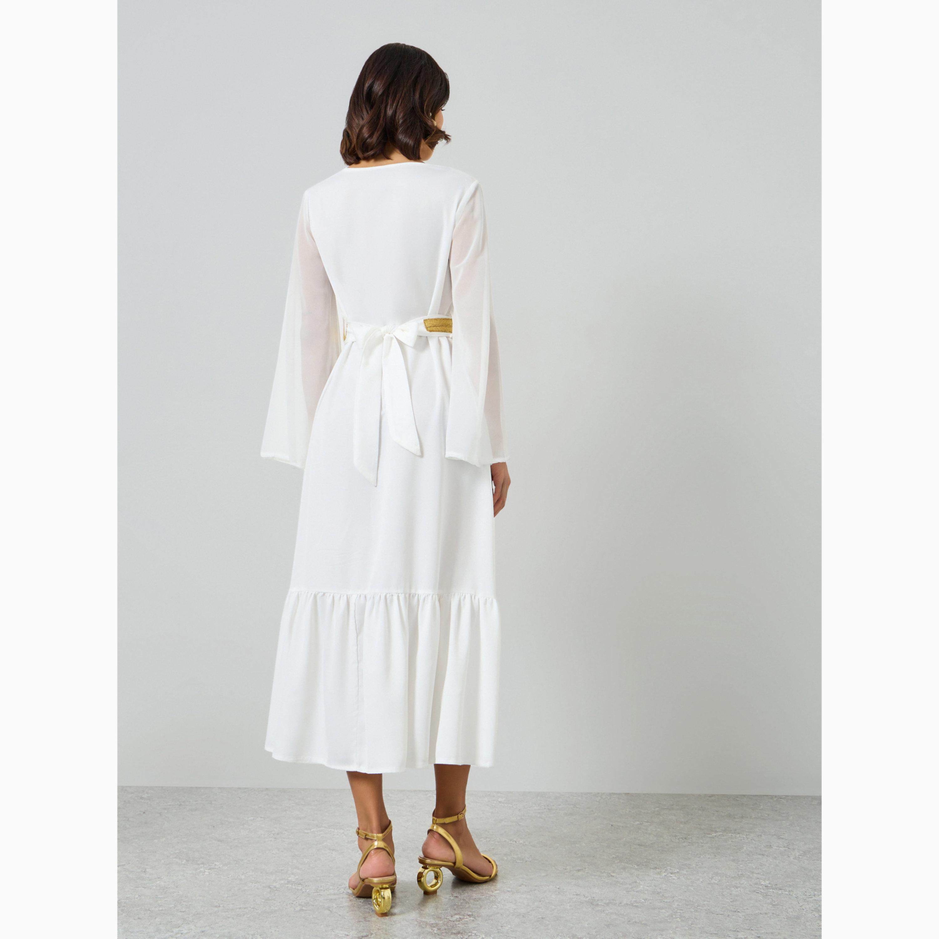 فستان ميدي بنقشة زهور وحزام ربط-women-clothing-dresses-image-4
